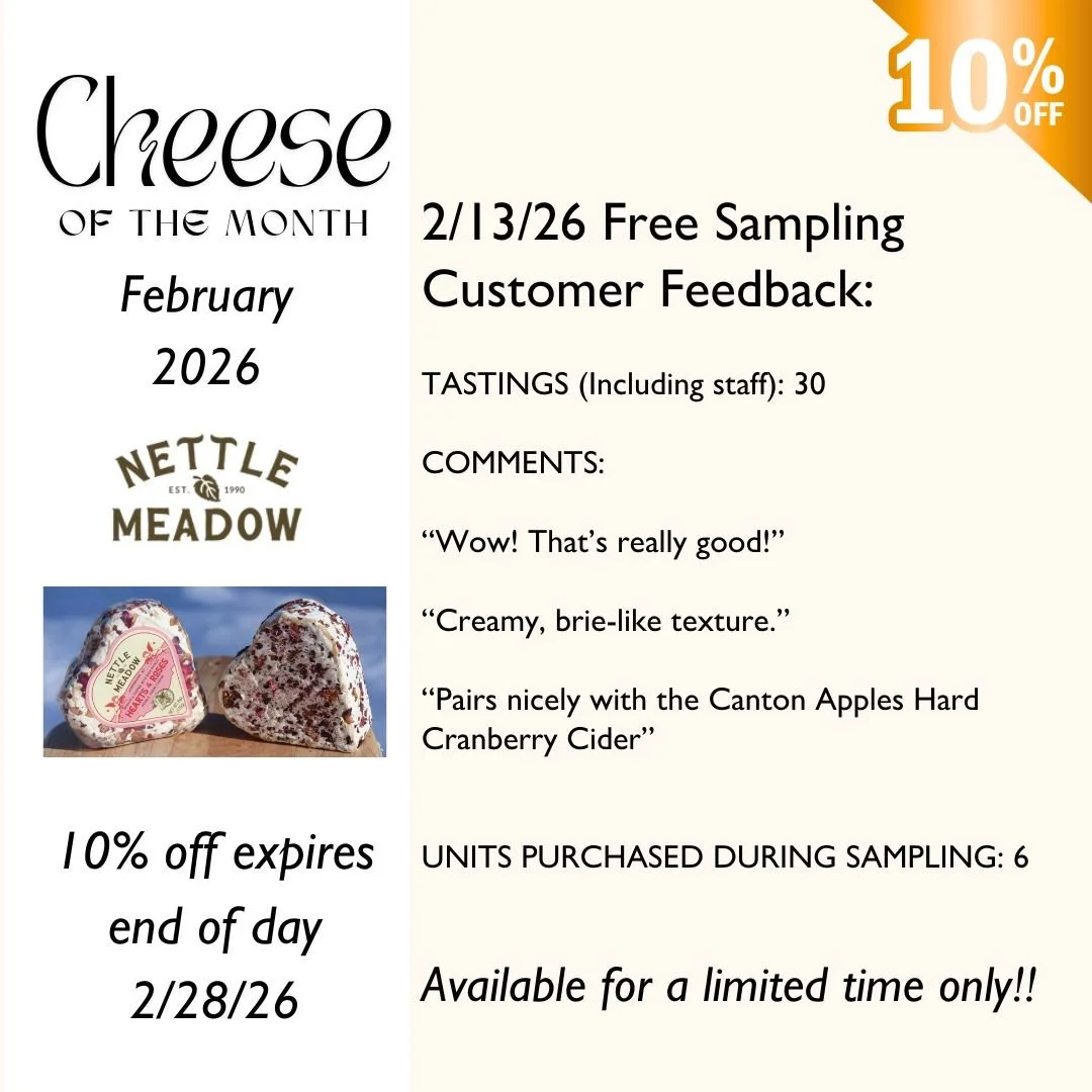 THANK YOU to those who came to our free sampling this month! Here is some of the feedback from our customers.

Our next sampling will be March 13th from 11am - 1pm, and will feature an Irish brand cheese!

#Potsdam_Food_Coop #Cheese_Of_The_Month #Fre