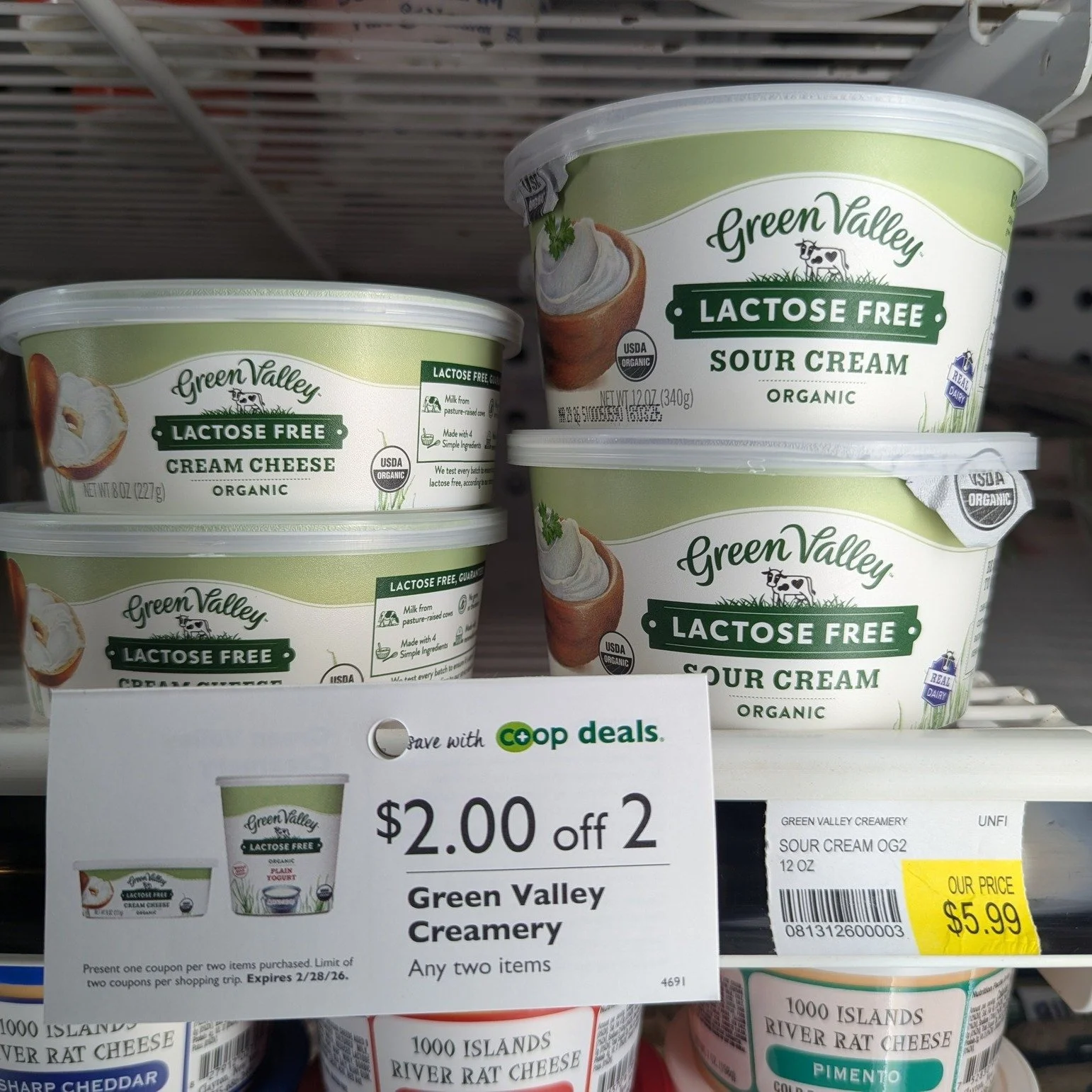 This batch of Co+op Coupons end on 2/28!

⚡ $2 off 2 any Green Valley Creamery Items
We carry their lactose-free cream cheese, sour cream, and yogurt

⚡ $2 off 2 any Woodstock Frozen Entrees
We carry their Spinach &amp; Cheese Ravioli and Butternut S