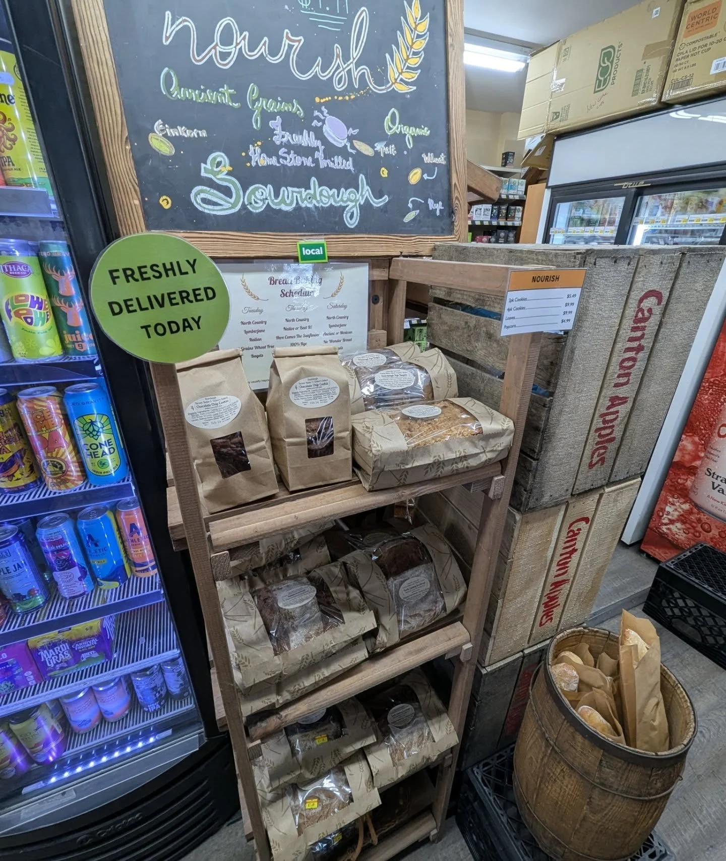 Fresh bread, delivered today! 
⚡ Nourish breads and cookies
⚡ Katie's Kitchen loaves, focaccia, bagels, and baguettes! 

#potsdam_food_coop #fresh_bread #delivered_fresh #locally_made