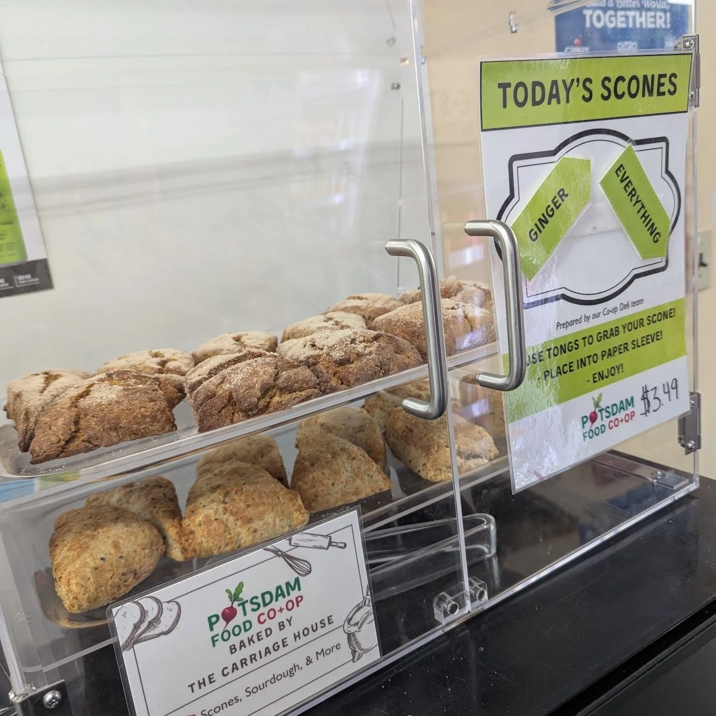 We have Ginger &amp; Everything Scones today! 

Soup of the day: in house made Mac and cheese &amp; in house made hamburger macaroni! 

#potsdam_food_coop #scones #soups