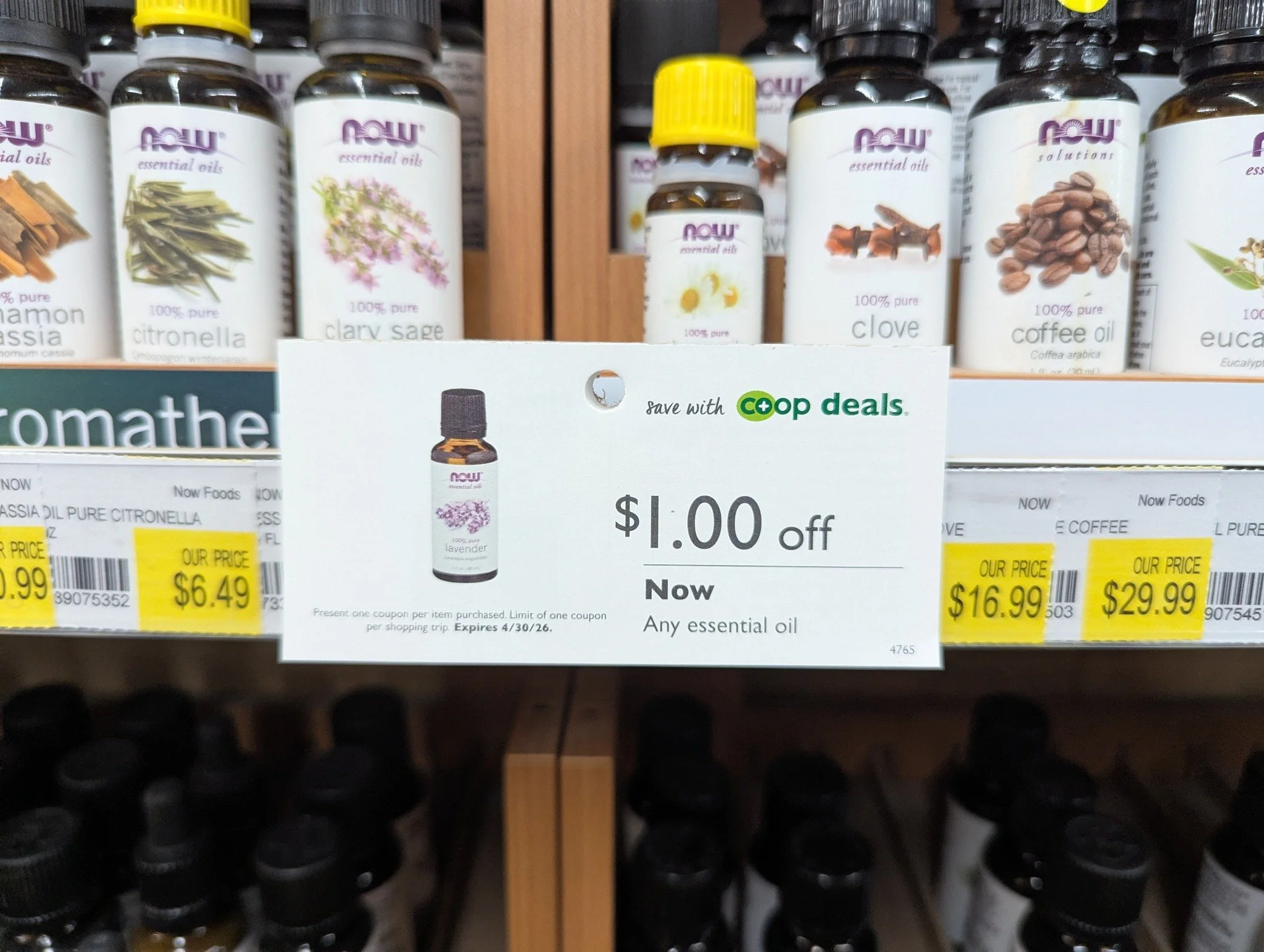 Get $1 off any Now brand essential oil with this in-store coupon!
⚡ One per customer per transaction per day

#Potsdam_Food_Coop #Wellness #Essential_Oil #Coupon