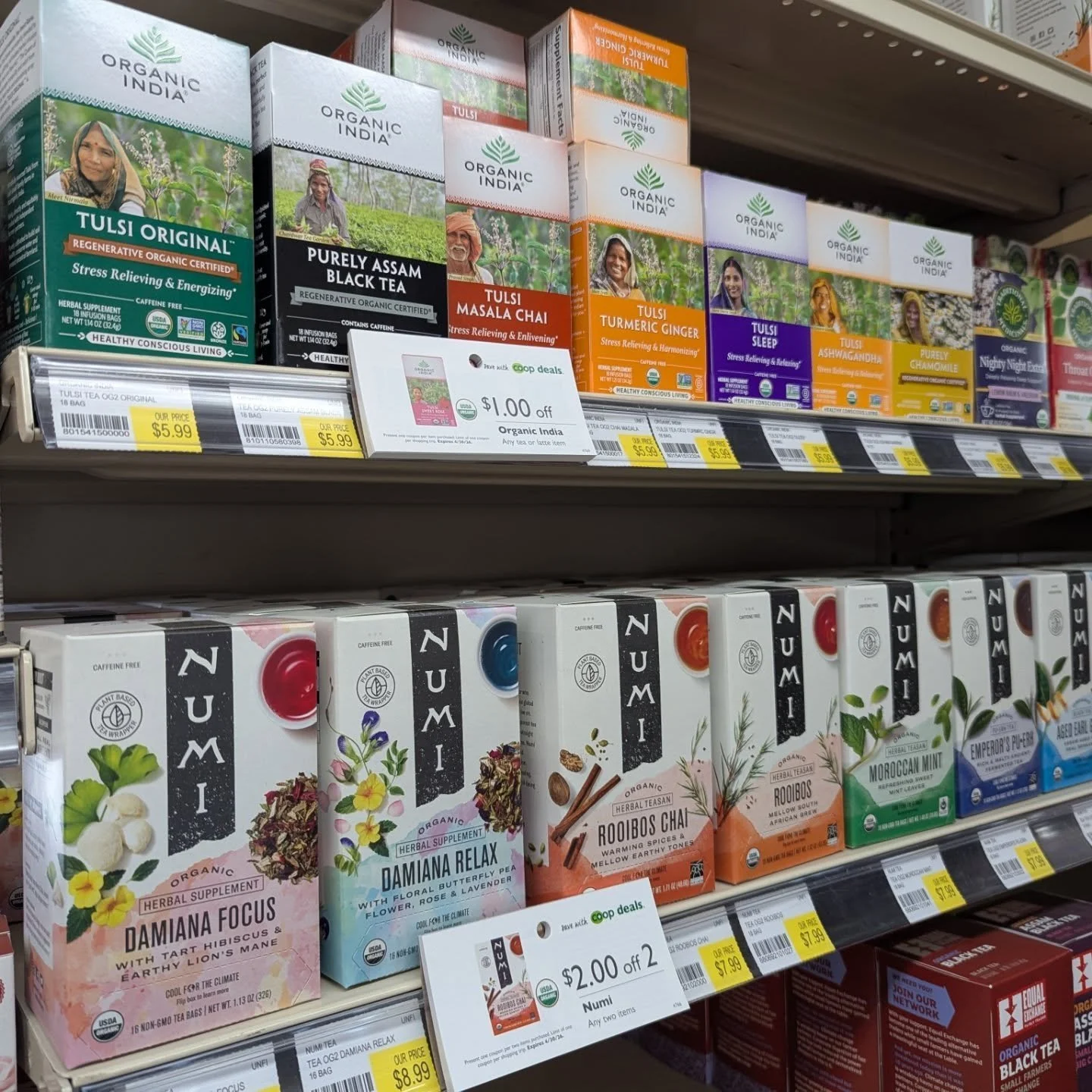 Coupons are available for Numi &amp; Organic India teas! 

#Potsdam_Food_Coop #coupon #discount