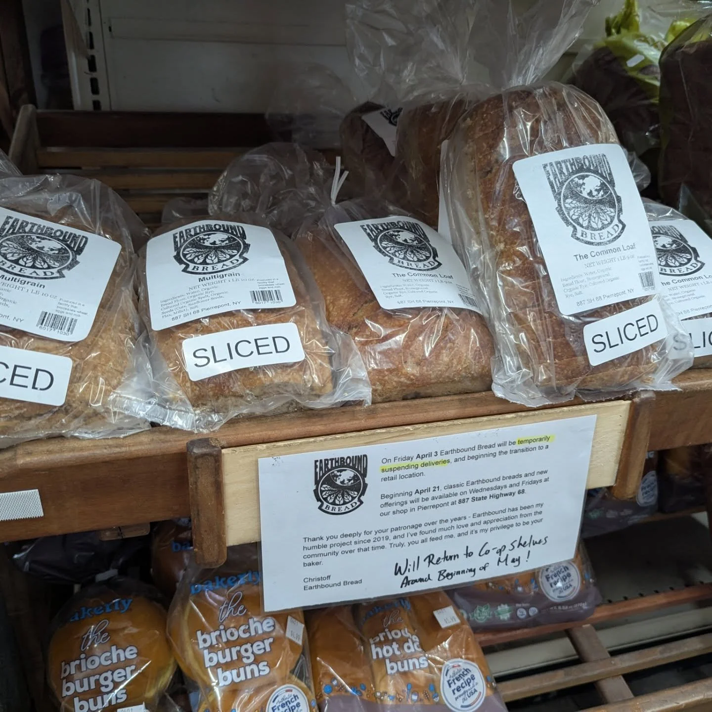 This is our last Earthbound delivery until the beginning of May! Then we will resume our regular schedule 🖤🍞

Also we did not get My Sister's Kitchen today while Sam is out of town. Delivery will resume Saturday!

#potsdam_food_coop #earthbound_bre