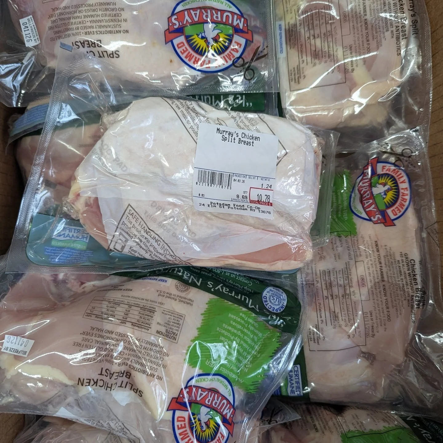 A fresh delivery of Murrays Chicken Breast is here! $8.69 per pound. 

#potsdam_food_coop #murrays_chicken #certified_humane #no_antibiotics