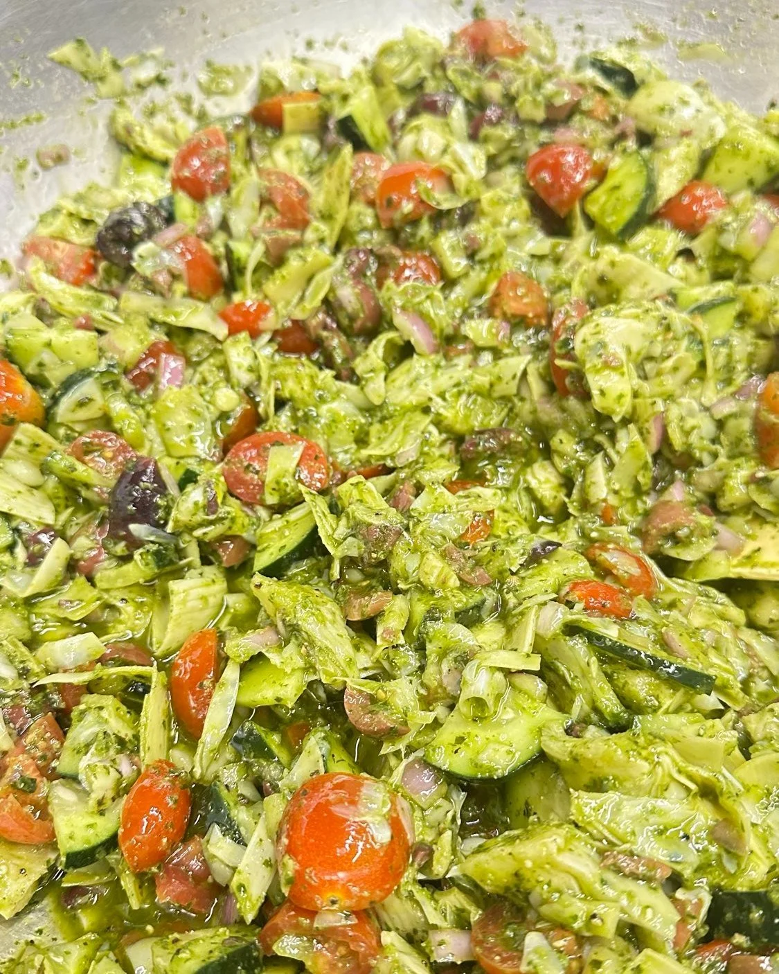 The team is pitching in on some tasty new options for our deli case! Come through and grab Ryan's "Pesto Change-o Greek Pasta Salad". Pictured is the delicious mixture, pre-pasta and feta, featuring artichoke hearts! 💚

Artichoke hearts ar