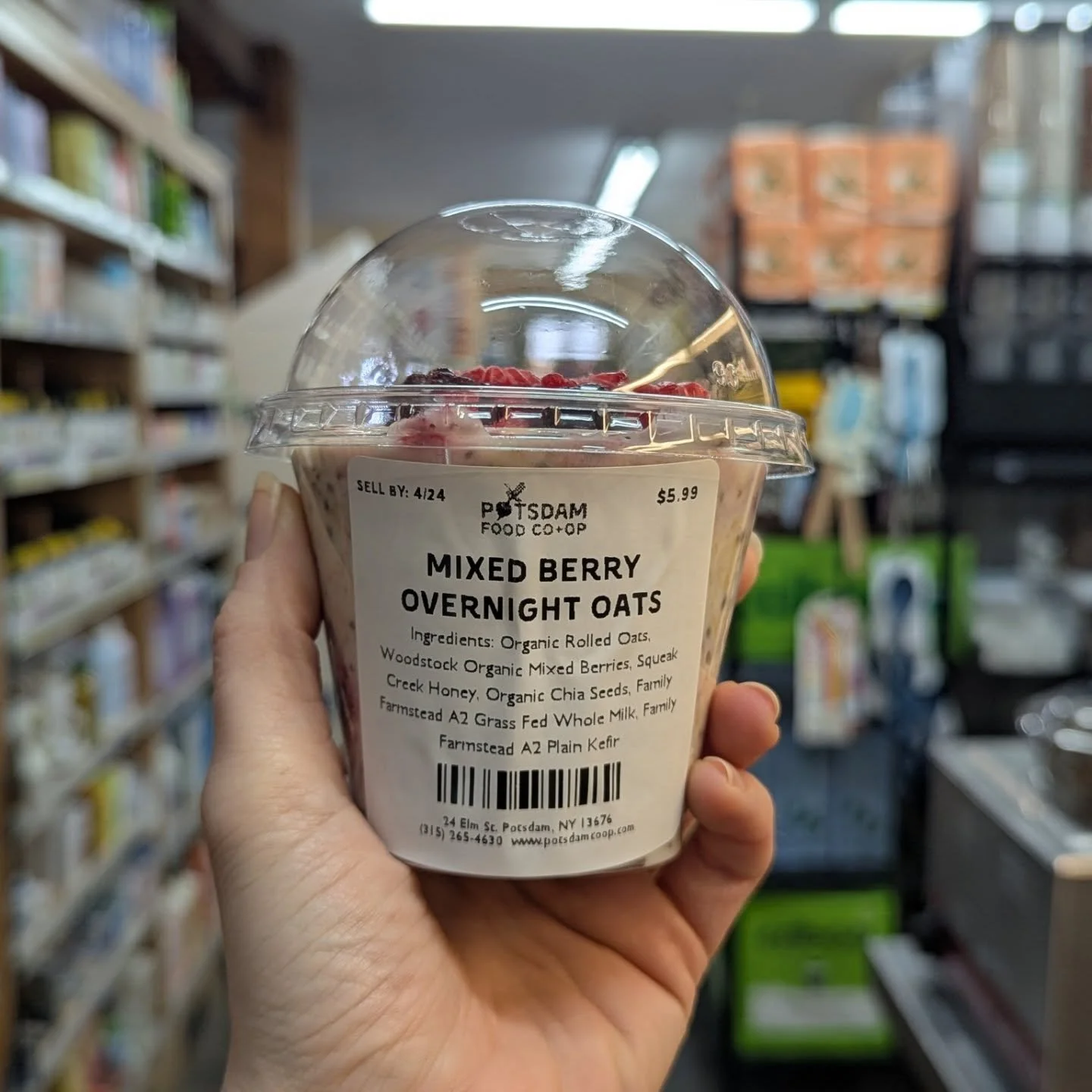 NEW in the deli case! Mixed Berry Overnight Oats 🫐.
💙 Woodstock Organic Frozen Mixed Berries 
💙 Family Farmstead Organic A2 Whole Milk &amp; Plain Kefir
💙 Organic Rolled Oats
💙 Organic Chia Seeds
💙 Local Squeak Creek Honey 

Staff feedback: &qu