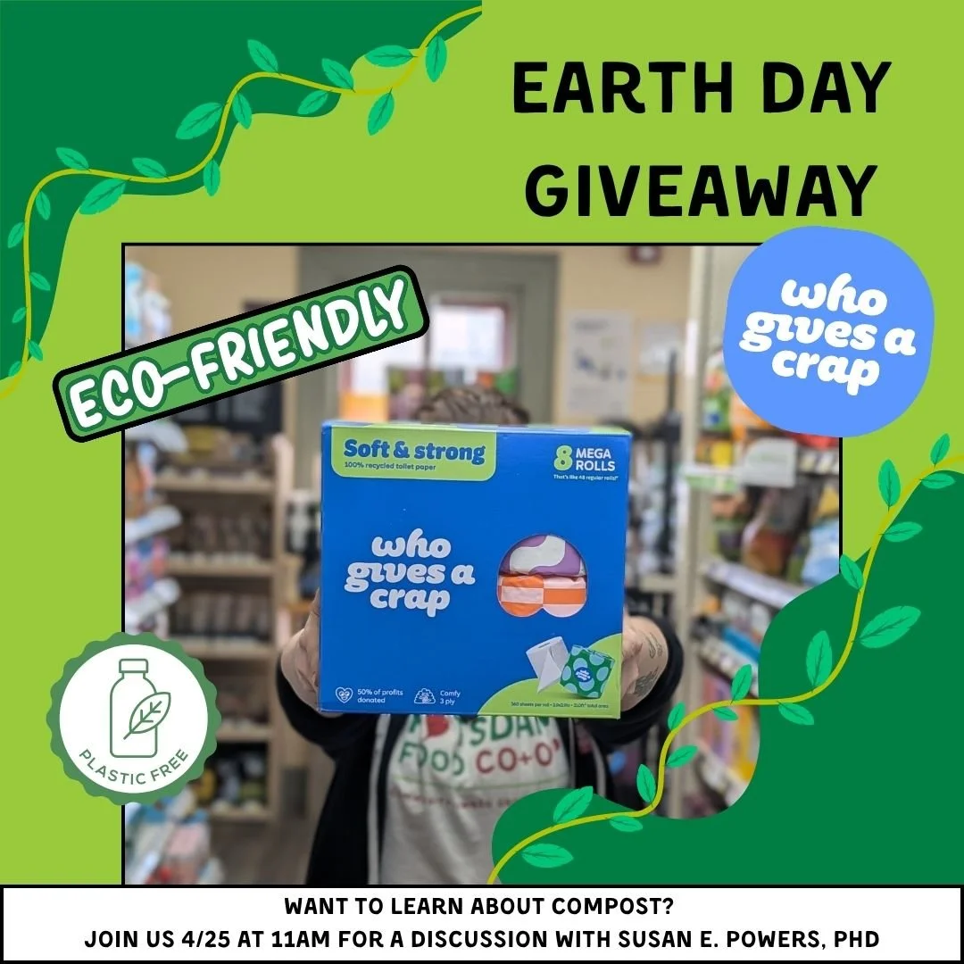 Happy Earth Day from the Potsdam Food Co-op! Celebrate with us and @whogivesacraptp with a special Co-op giveaway!

Who Gives A Crap produces sustainable, plastic-free toilet paper made from 100% bamboo or recycled fibers, designed to reduce deforest