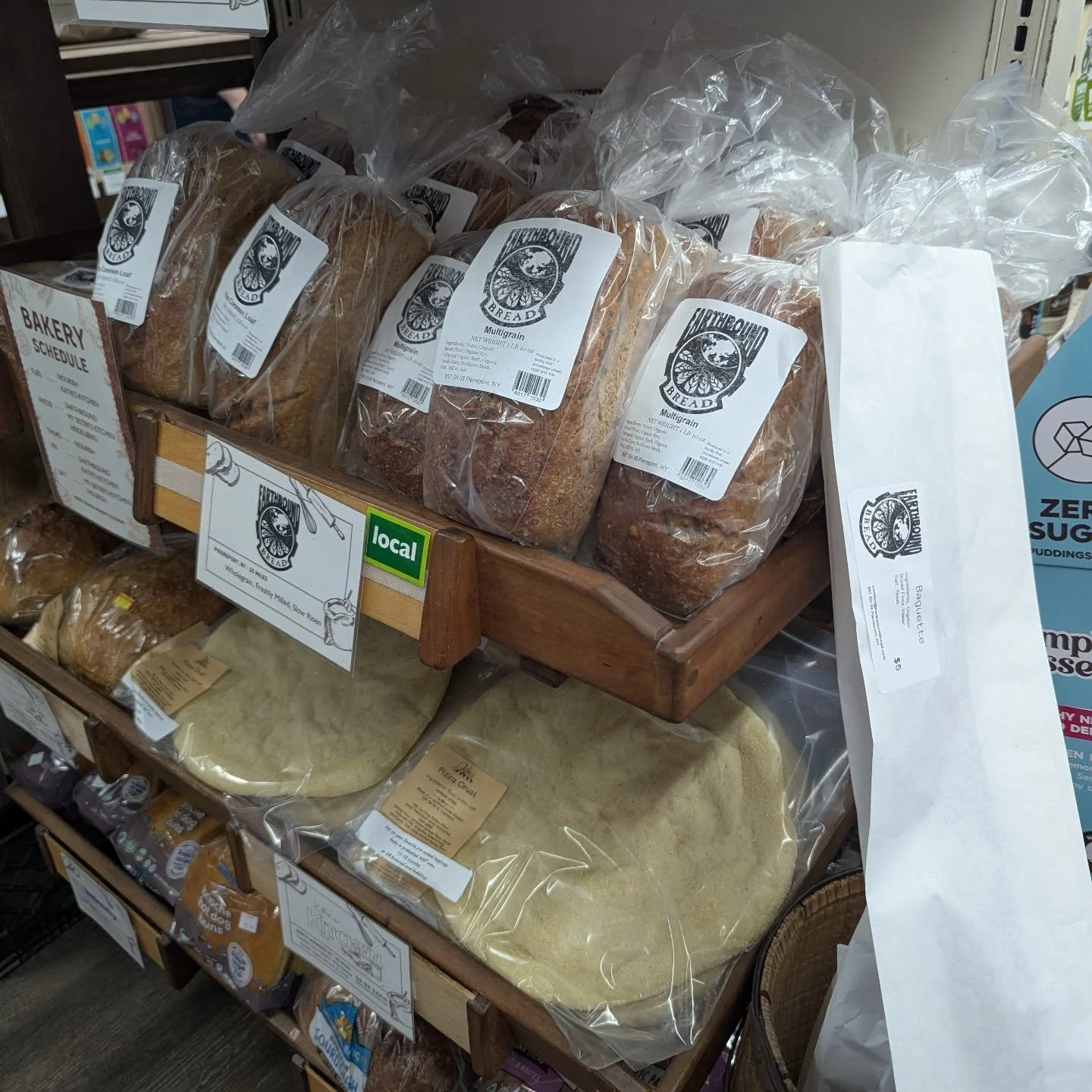 Earthbound is BACK!! 😍 Fresh delivery today! We also have Katie's Kitchen Pizza Crust! Support these local artisans and shop at the co-op! 

#potsdam_food_coop #locally_made #earthbound_bread #katies_kitchen