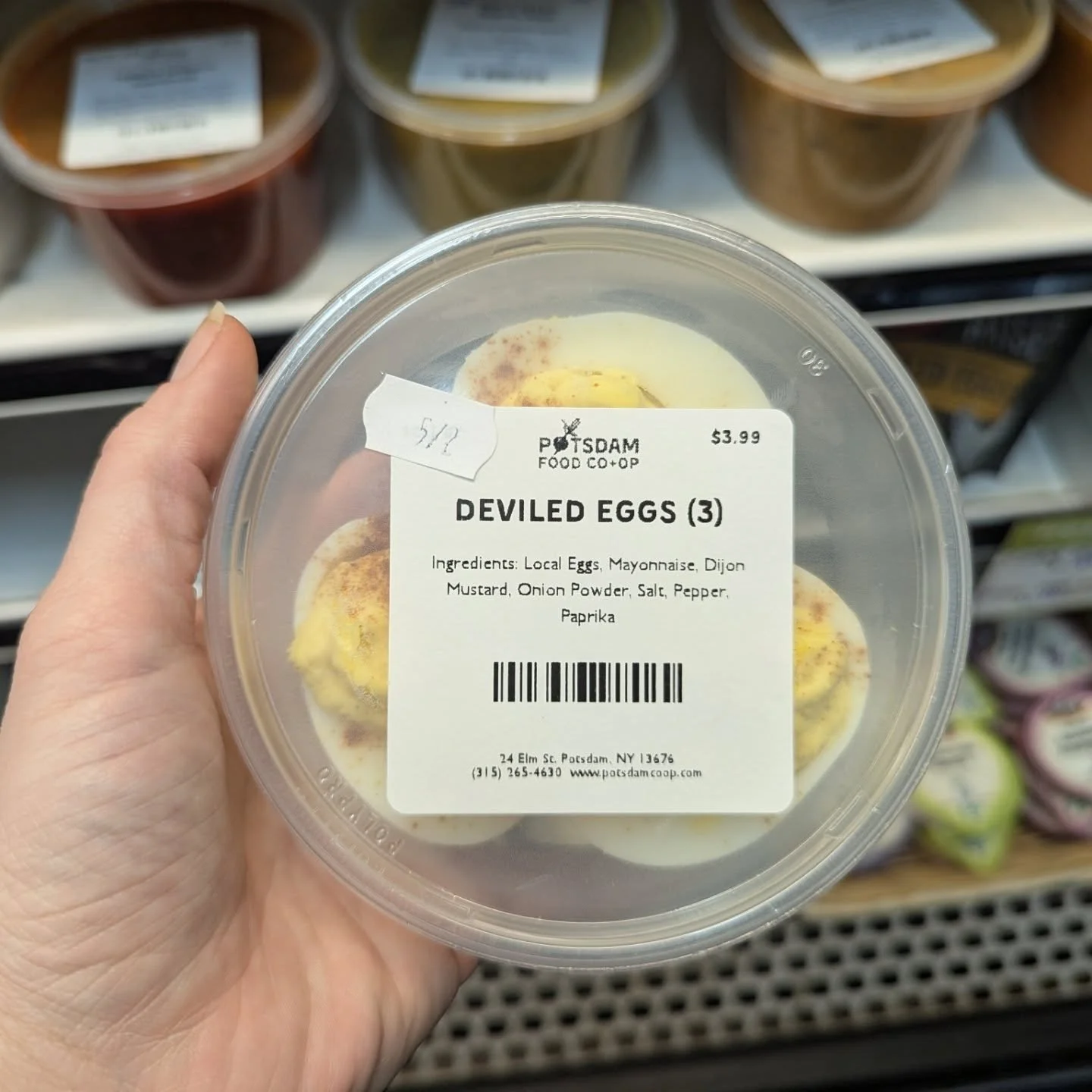Fresh deviled eggs are available! 

Today's soup of the day:
🍄 Hungarian Mushroom 
🧀 Three Cheese Cavatappi 

#potsdam_food_coop #brunch #lunch #deviled_eggs #soup