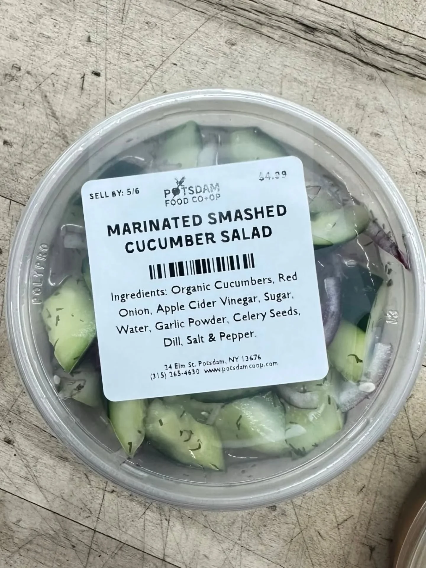 Now Available in the Deli Case, made in-house by our Grocery Lead, Ryan! 🏠
Smashed Cucumber Salads. 🥒 Marinated with red onions &amp; dill, and a garlic chili crisp version with sesame oil. 🌶️ 

#potsdam_food_coop #smashed_cucumbers #garlic_chili_