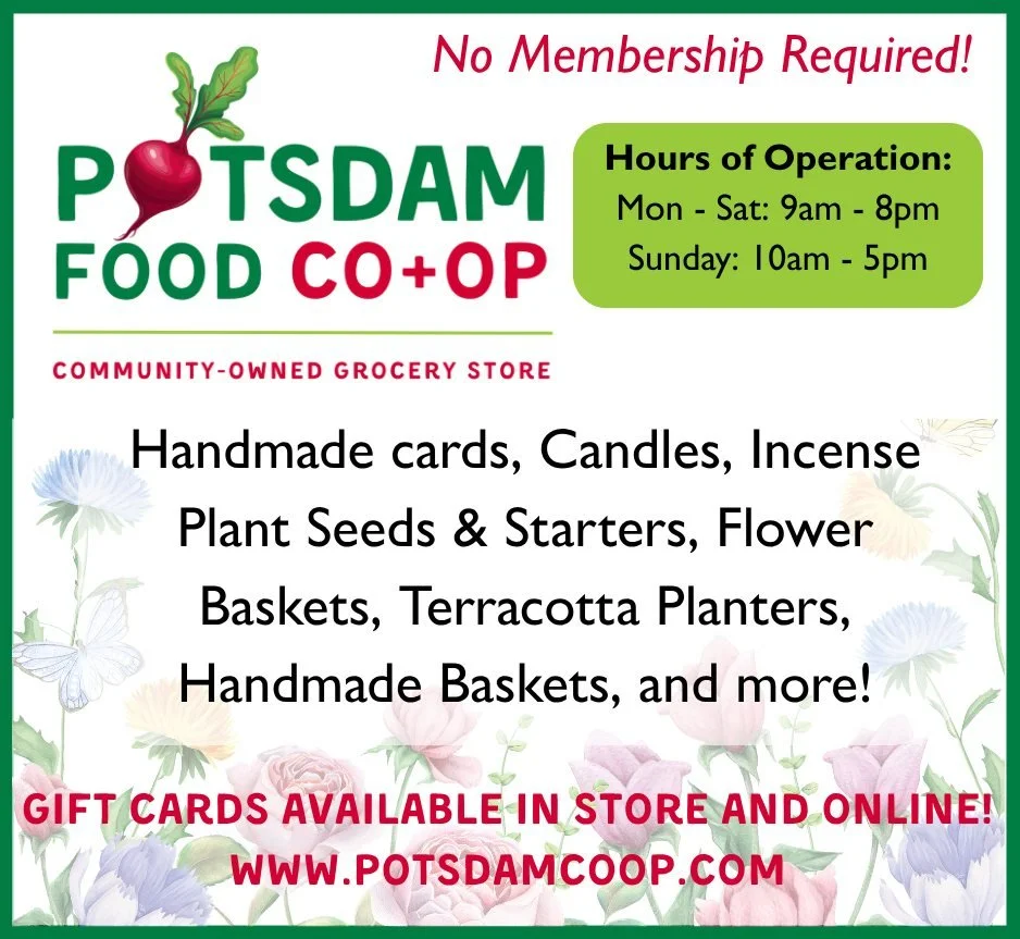 Happy Mothers Day from the Potsdam Food Co-op!! Come treat yourself, your mom, or a mother-like-figure in your life!! 💐💐 We're open from 10am until 5pm today!

#Potsdam_Food_Coop #Mothers_Day #Giftables #Plant_season