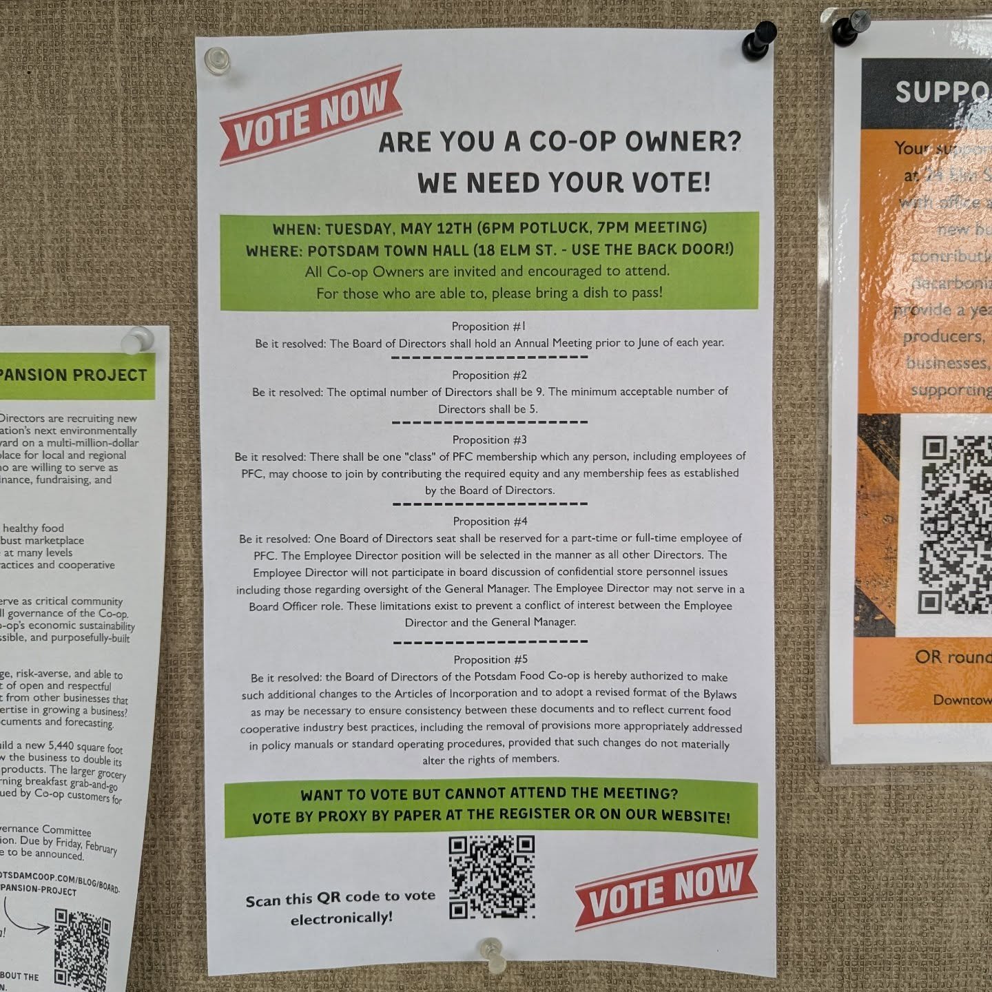Attention Co-op Owners!! Don't forget, we need your votes for tomorrow's annual meeting!! If you can't attend in person to vote, you can stop but the co-op for a paper ballot or submit online at www.potsdamcoop.com

Potsdam Town Hall - May 12th
6pm p