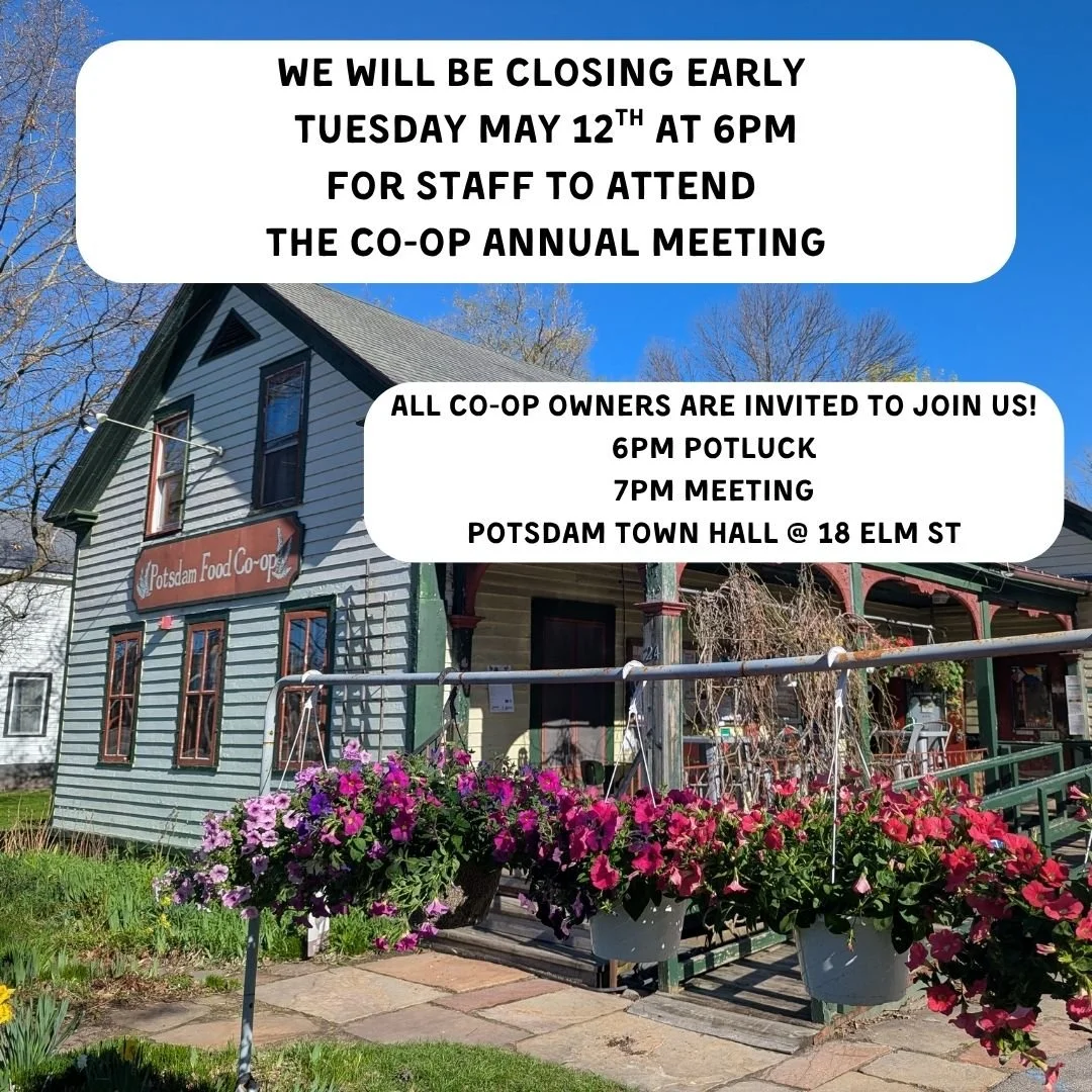 REMINDER!! ⚠️
Tomorrow Tuesday, May 12th, is our Co-op Annual Meeting &amp; Fellowship Potluck!
💚 All Owners are invited to join us at 6pm for our potluck fellowship, please bring a dish to contribute! At 7pm we'll get down to business by voting on 
