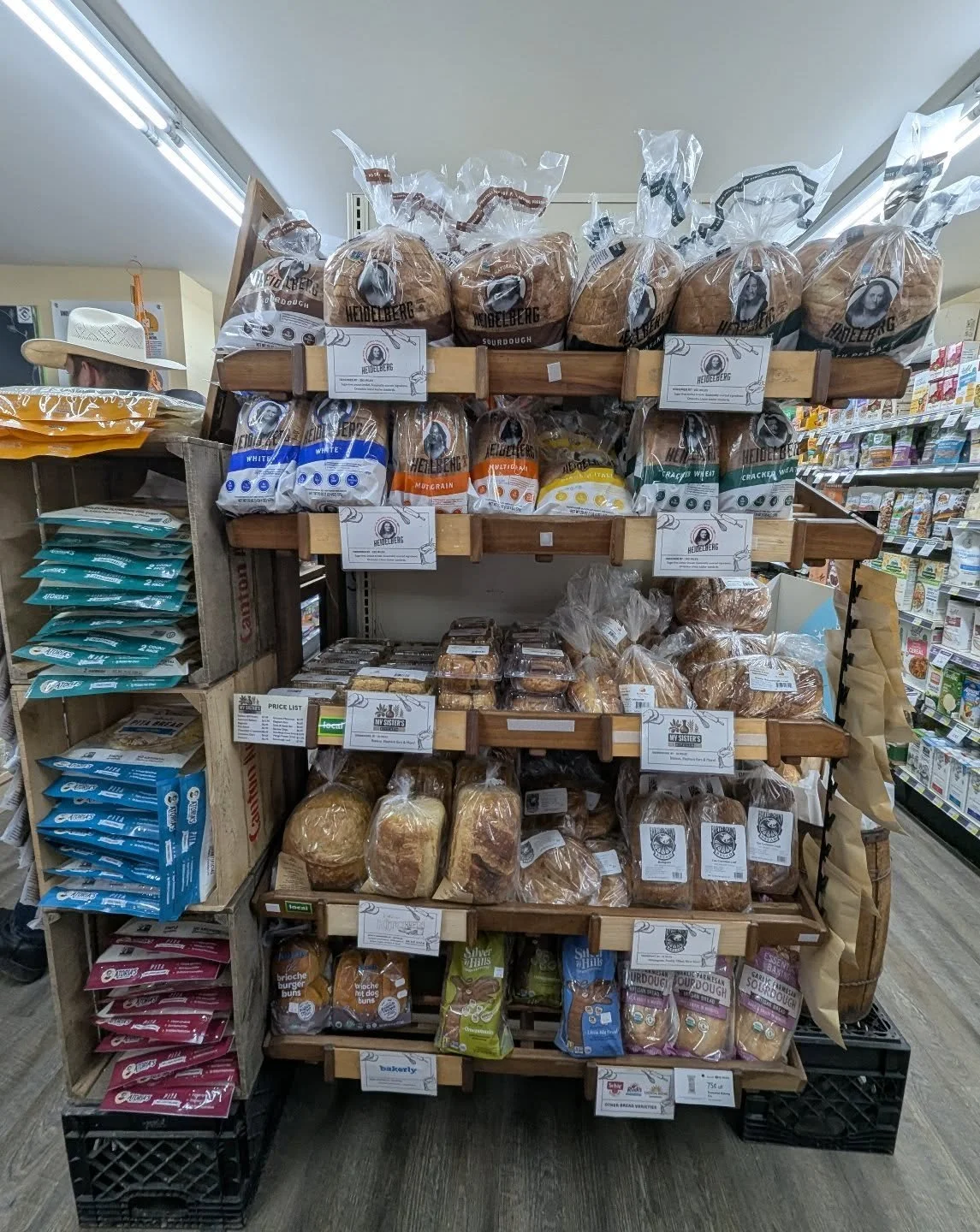 The bread shelf is packed full!! 🥰
Support local vendors like Earthbound, Katie's Kitchen, and my sister's kitchen. 

Unfortunately our Heidelberg order was short today due to supply from our distributor.  What you see on the shelf today is all we r