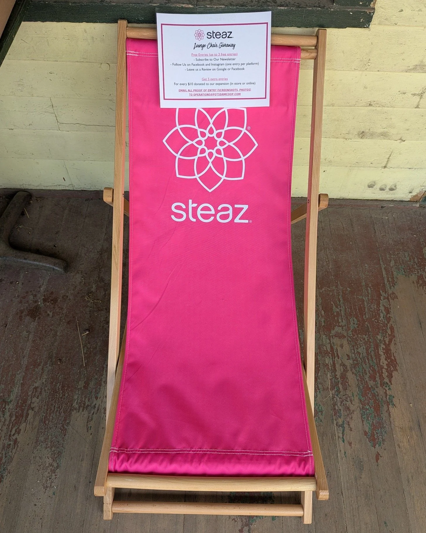 💟 ENTER TO WIN a free lounge chair from Steaz!! 💟
Free Entries (up to 3 free entries)
- Subscribe to Our Newsletter
- Follow Us on Facebook and Instagram (one entry per platform)
- Leave us a Review on Google or Facebook

💗Get 5 extra entries
For 