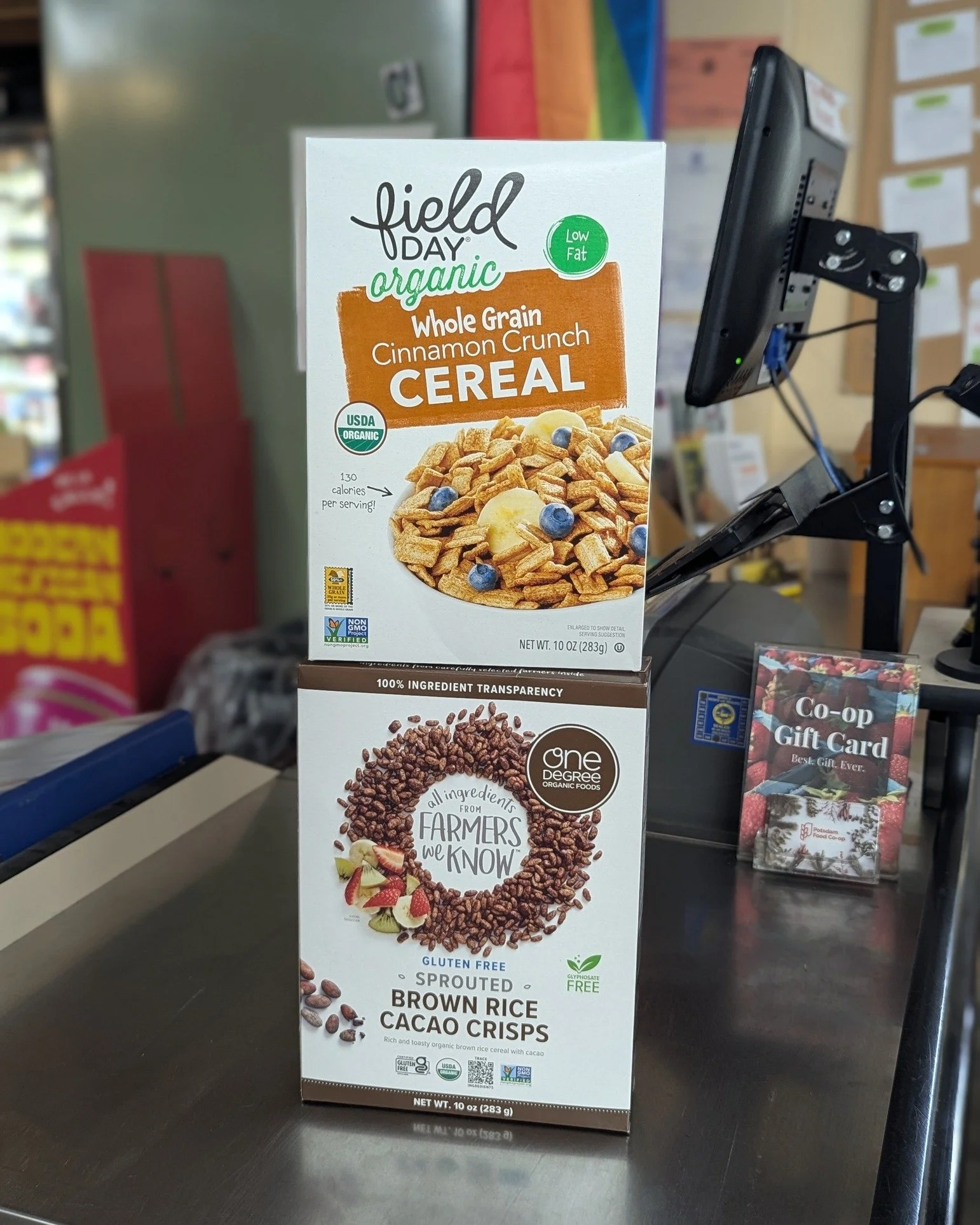 Now available at the Co-op!
🥣Cinnamon Crunch Cereal from Field Day
🥣 Brown Rice Crisps from One Degree

#Potsdam_Food_Coop #Cereal #New #Organic