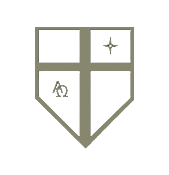 A shield emblem divided into four sections, with a star in the upper right, a logo with Greek letters in the lower left, and blank sections in the upper left and lower right.