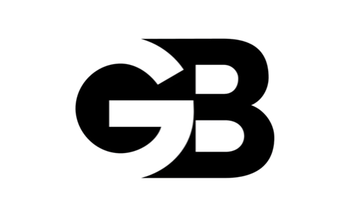 Black background with a stylized logo of the letters G and B intertwined in a circular design.