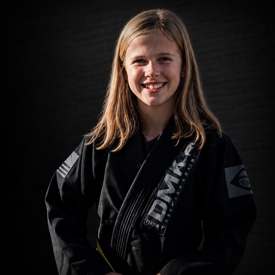A young girl practicing kids Brazilian Jiu-Jitsu in Ladner, BC with DMK Performance
