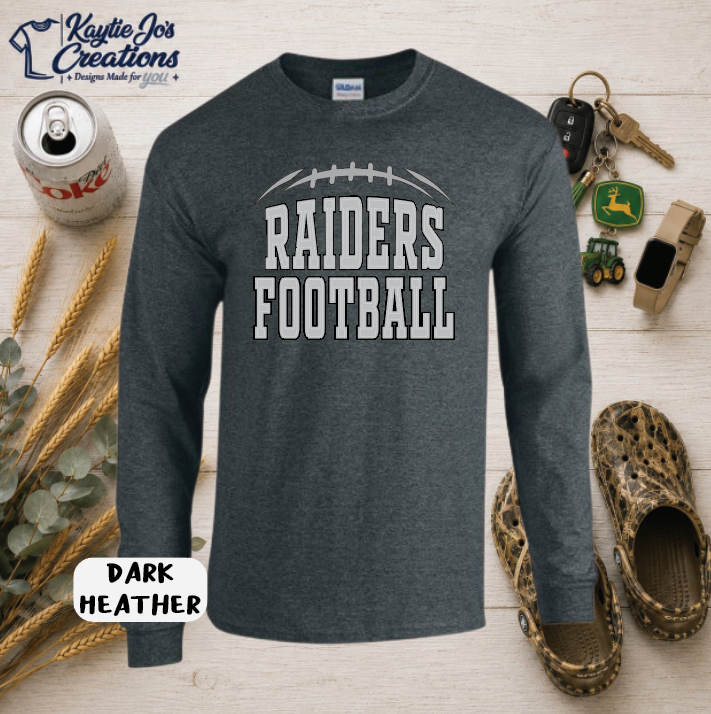 CAM OV Raiders Football design on dark heather long sleeve shirt