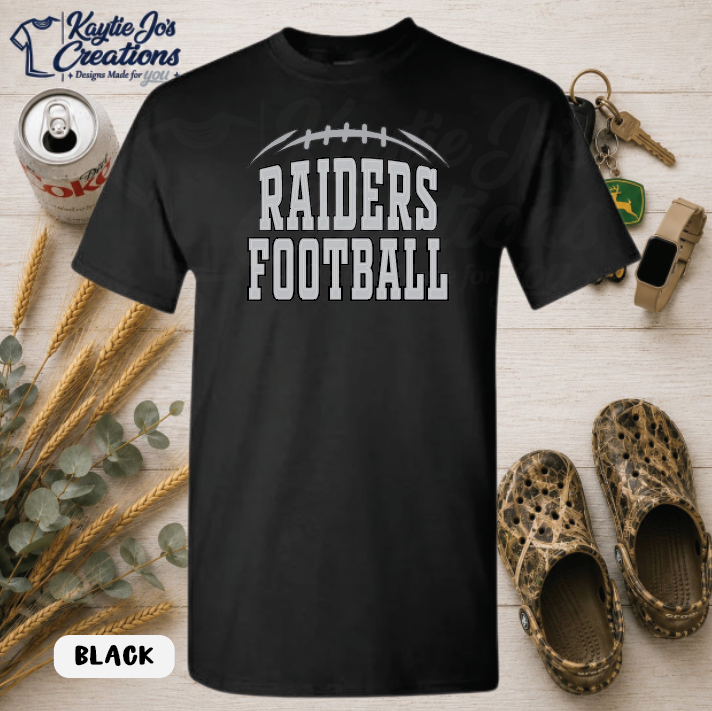 CAM OV Raiders Football design on black T-shirt