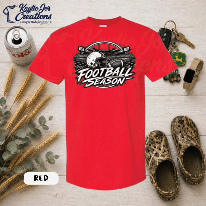 Football season distressed game day design on red T-shirt