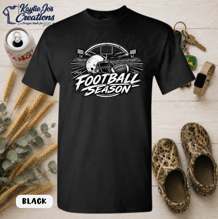 Football season distressed game day design on black T-shirt