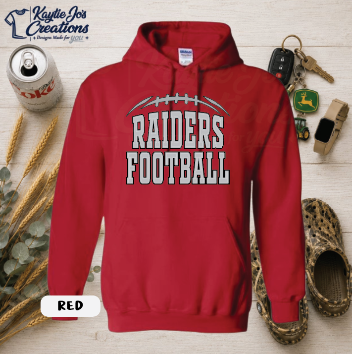 CAM OV Raiders Football design on red hoodie