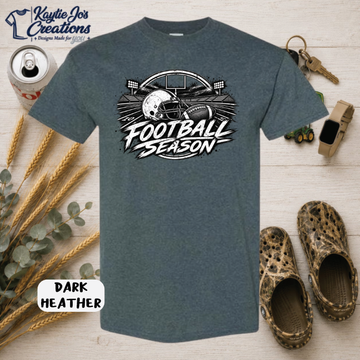 Football season distressed game day design on dark heather T-shirt