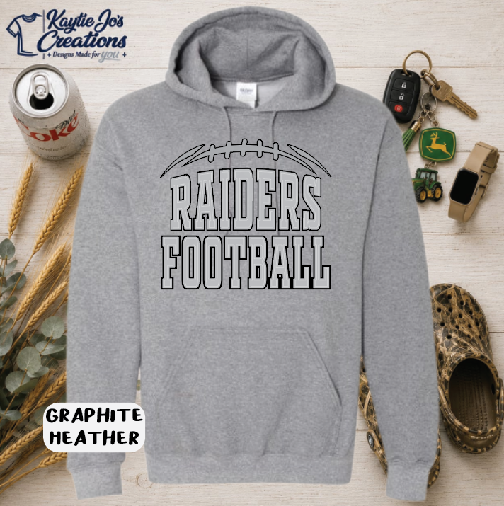 CAM OV Raiders Football design on graphite heather hoodie