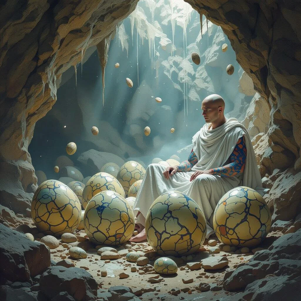 Het plafond begint barsten te vertonen, en er vallen stof en kleine stenen naar beneden.