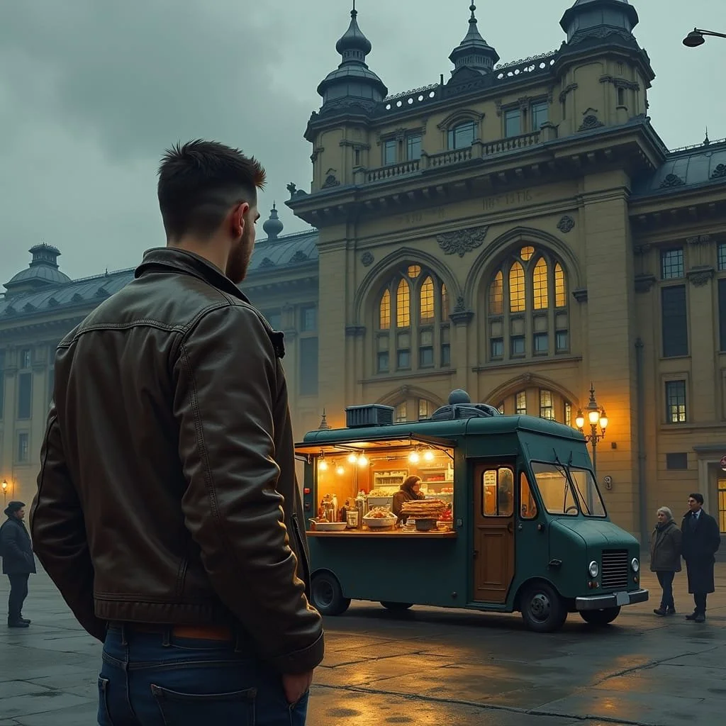 Mensen zeggen altijd dat voor een productieve dag een goed ontbijt onontbeerlijk is. Dus gaat Max ontbijten, ook al is het dan aan een food truck.