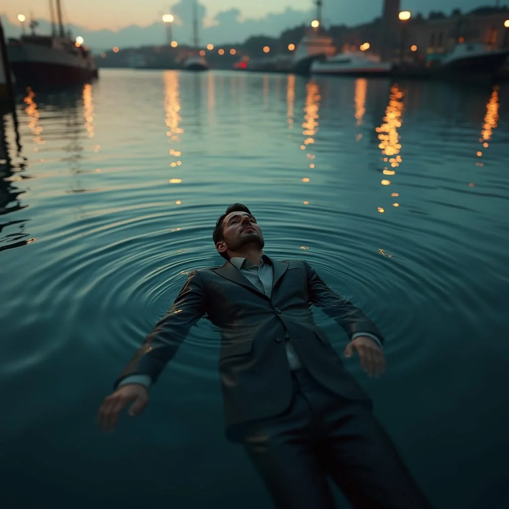 Code 10/67: "Verwittig de lijkschouwer". Een man in een Armani pak drijft in het water en vertoont geen tekenen van leven.