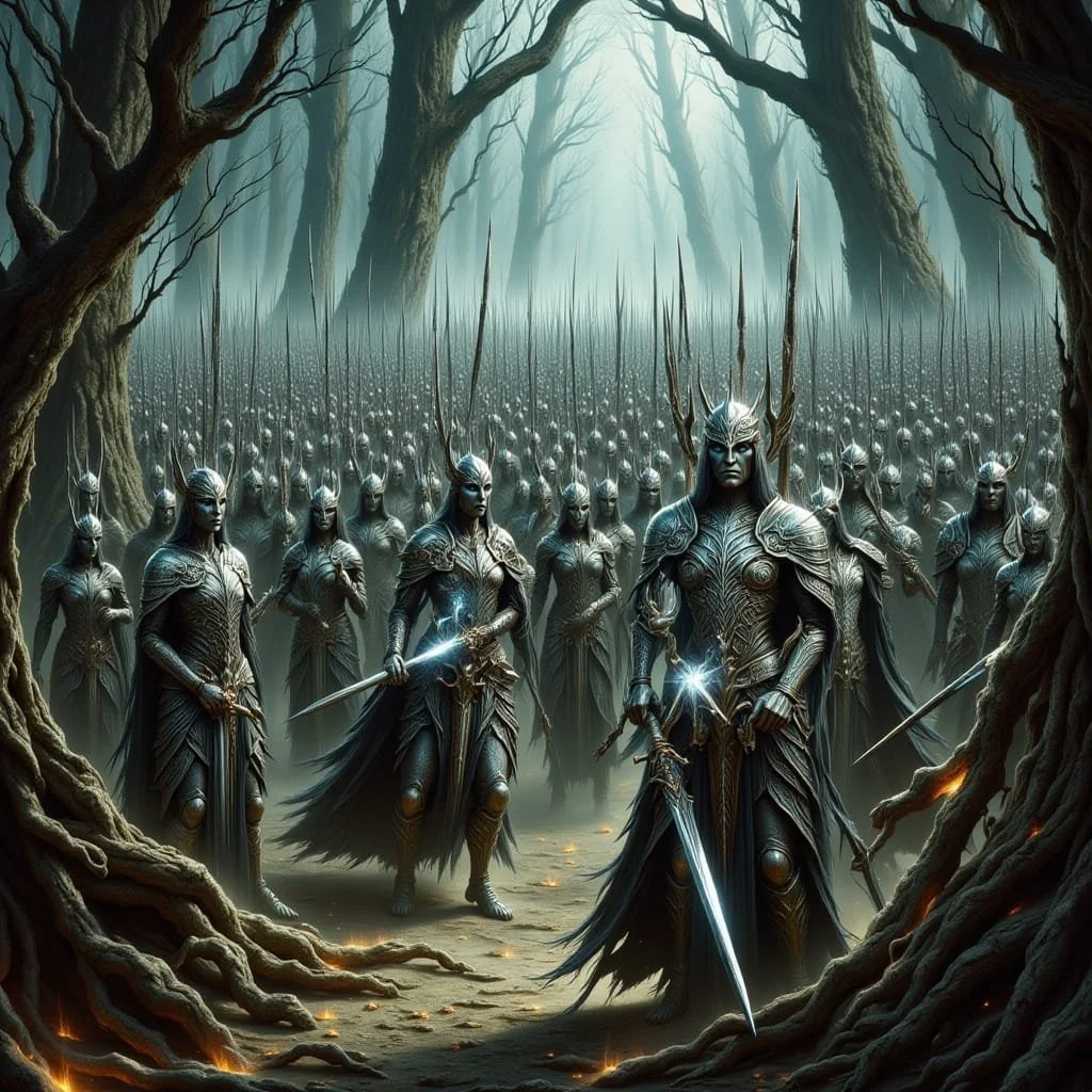 Aan de andere kant van het woud verzamelde Eryndor zijn troepen om de valse troonpretendent zoals hij die noemde van de aarde te vegen.