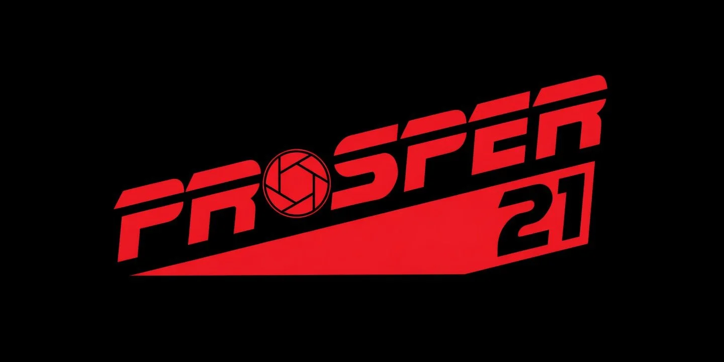 Red and black logo for 'Frosted 21' with stylized text and a camera lens icon in the middle.