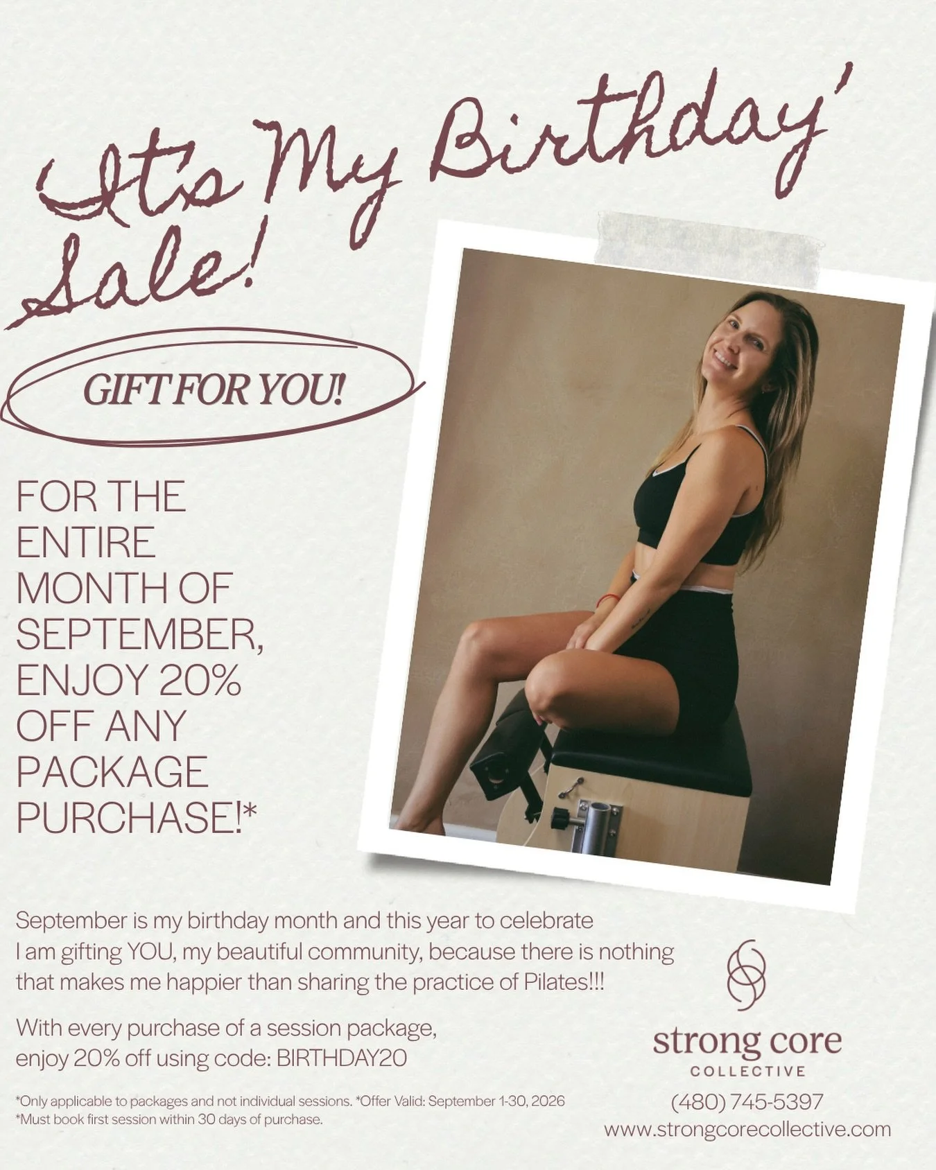 HELLO SEPTEMBER &mdash; HELLO BIRTHDAY MONTH! 🎂

I could not dream up a better way to celebrate my birthday than to give back to YOU! 

So during the month of September you can receive 20% off ANY package(s) of your choice*!! Yes, you read that righ