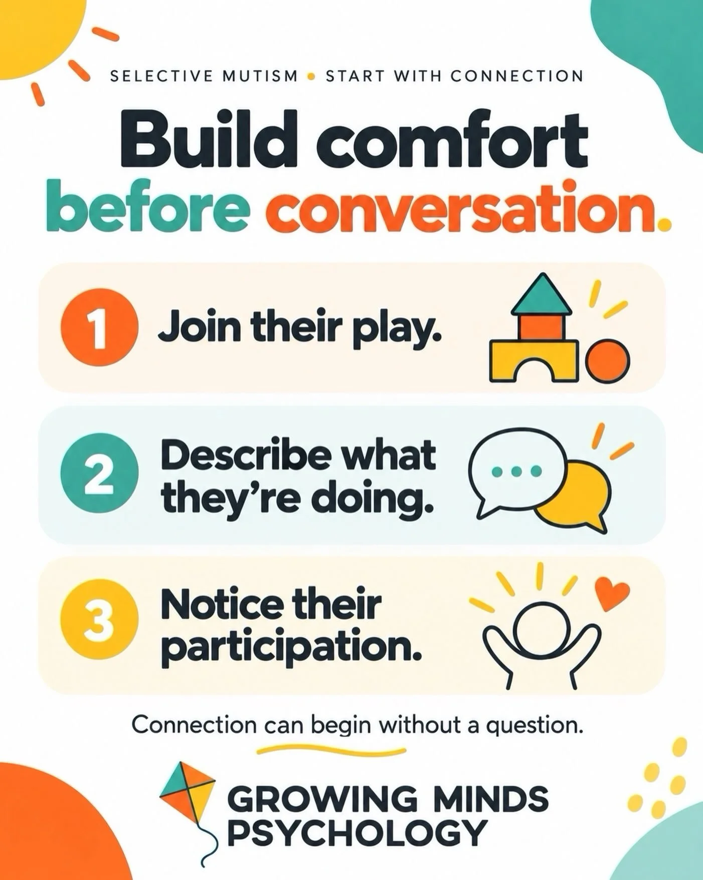 When a child isn&rsquo;t speaking, it&rsquo;s natural to ask more questions to try to draw them out. But sometimes the most helpful place to start is joining what they&rsquo;re already doing.

Sit alongside them. Follow their lead in play. Describe w