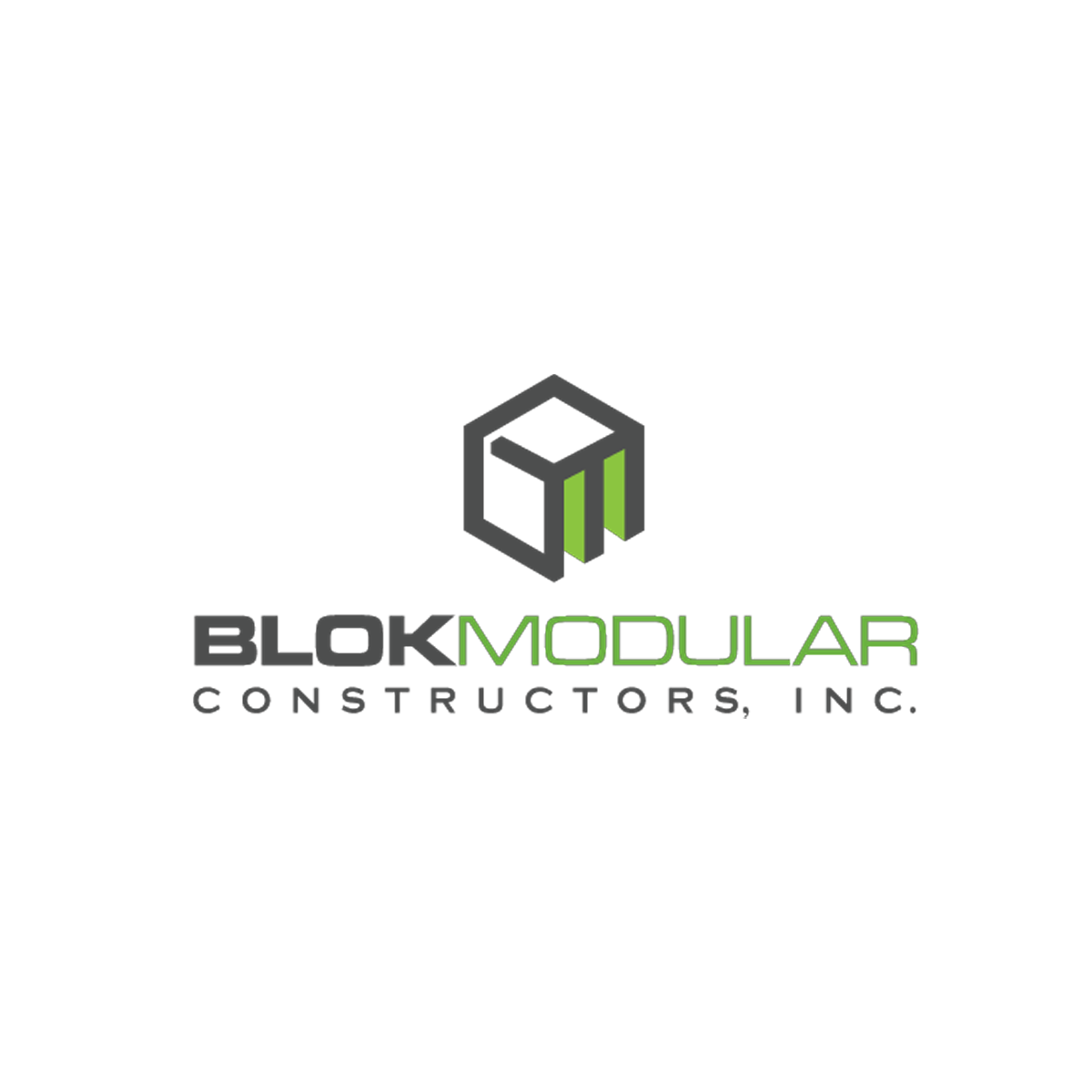 Logo for BOK Modular Construction featuring a three-dimensional geometric structure with green and gray elements, and the text 'BOK MODULAR CONSTRUCTION' in black, green, and gray letters.