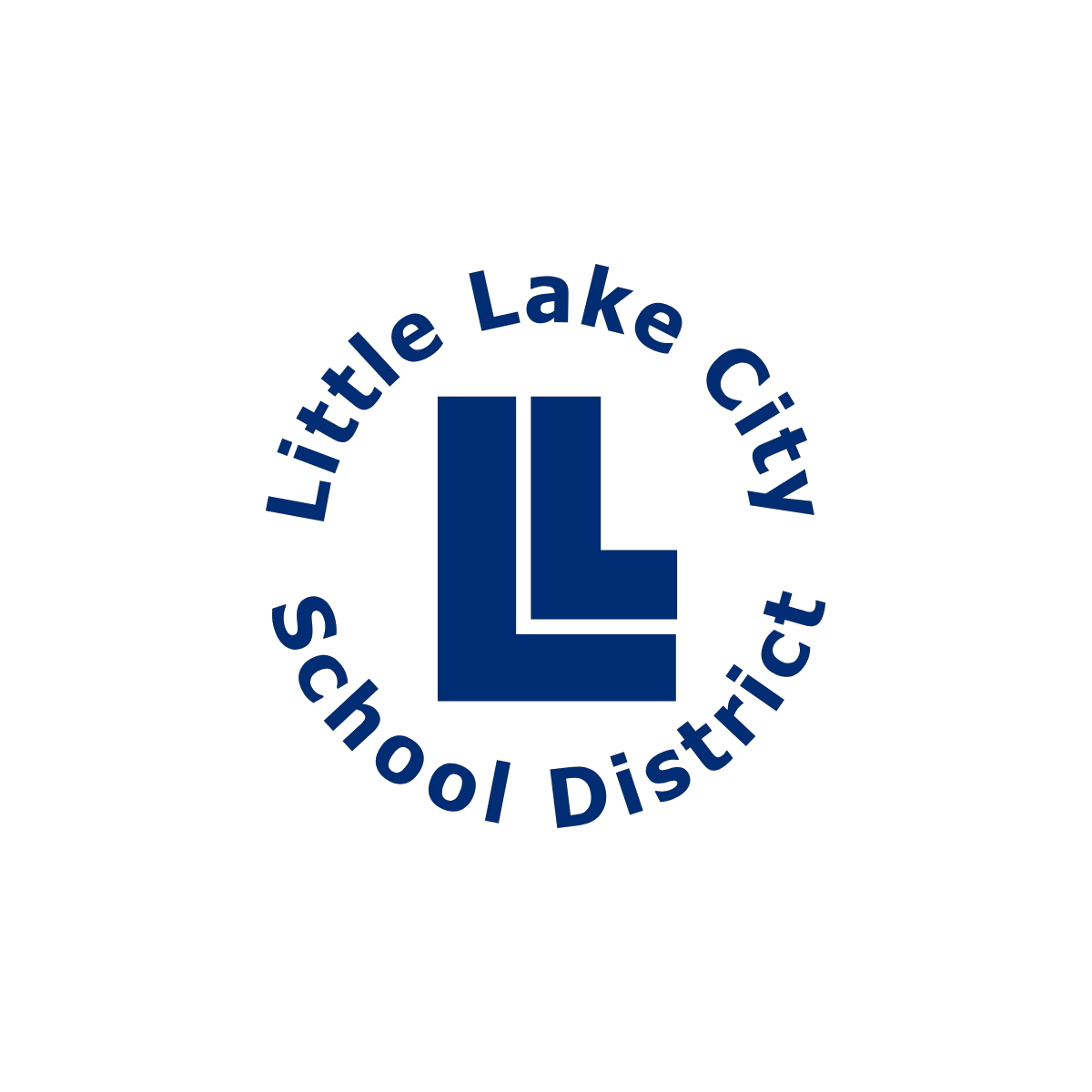 Logo of Little Lake City School District with a large blue 'L' in the center and the district's name encircling it.