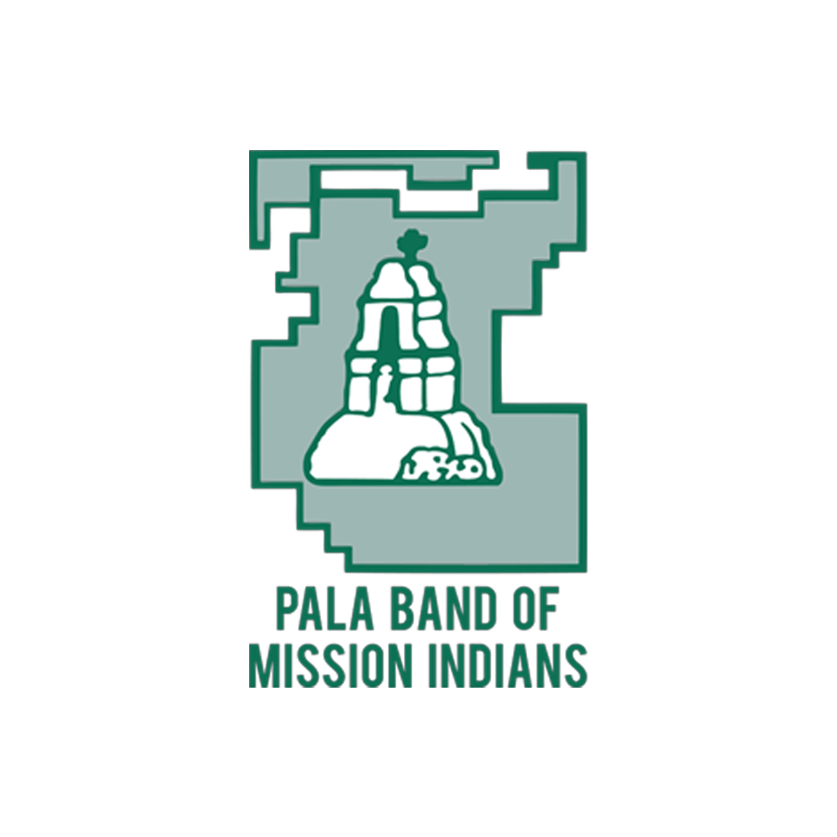Logo of the Pala Band of Mission Indians featuring a stylized image of a mountain or hill with a structure at the top, with the text 'PALA BAND OF MISSION INDIANS' at the bottom.
