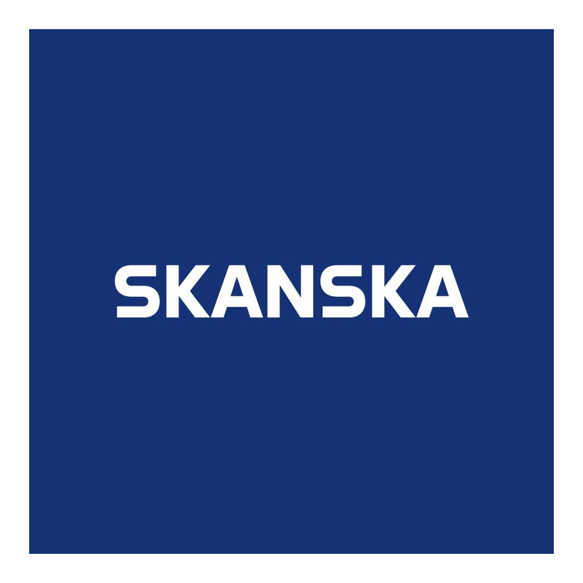 Blue background with white text displaying the Skanska logo.