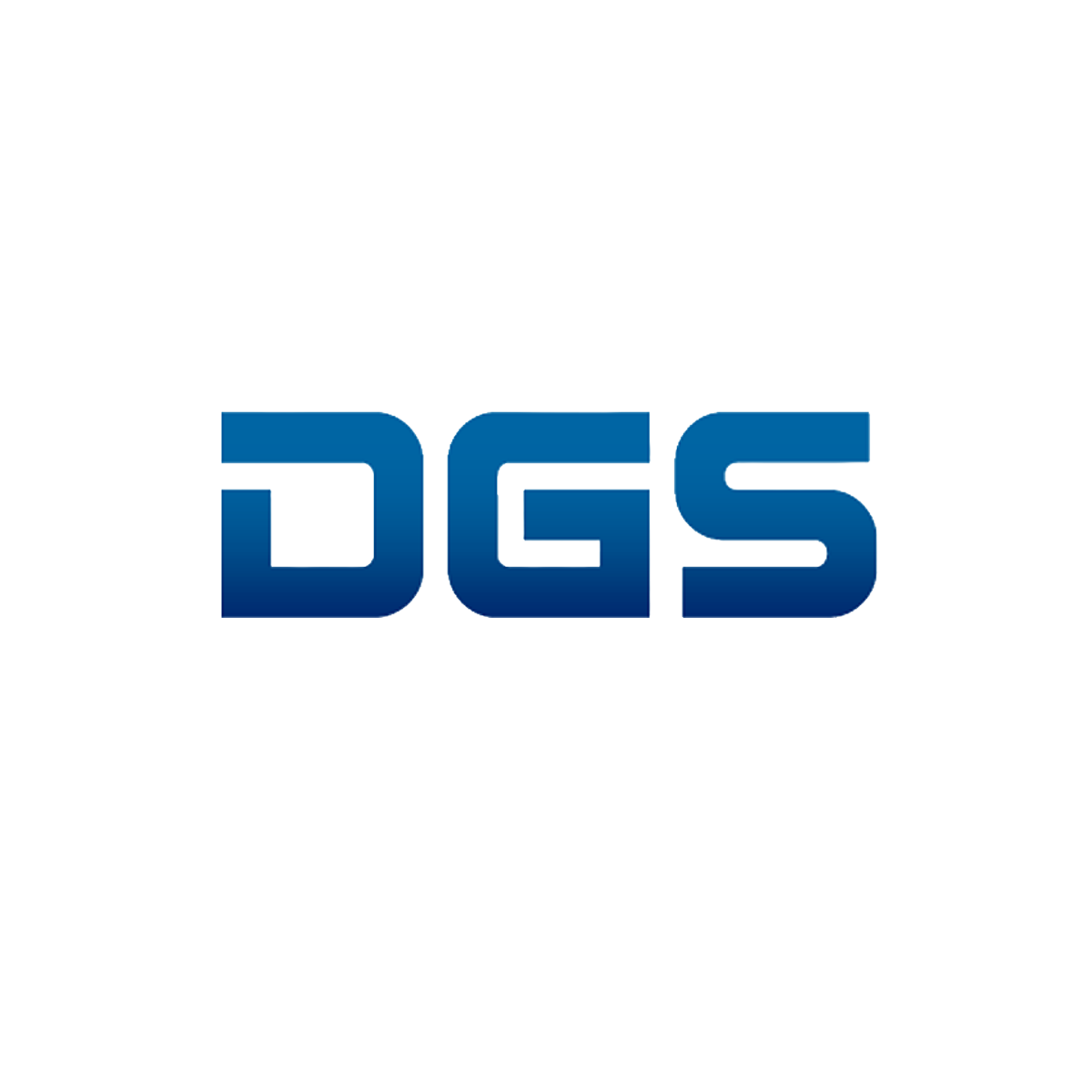 Close-up of a logo displaying the text 'DGS' in bold, gradient blue lettering with a chrome effect