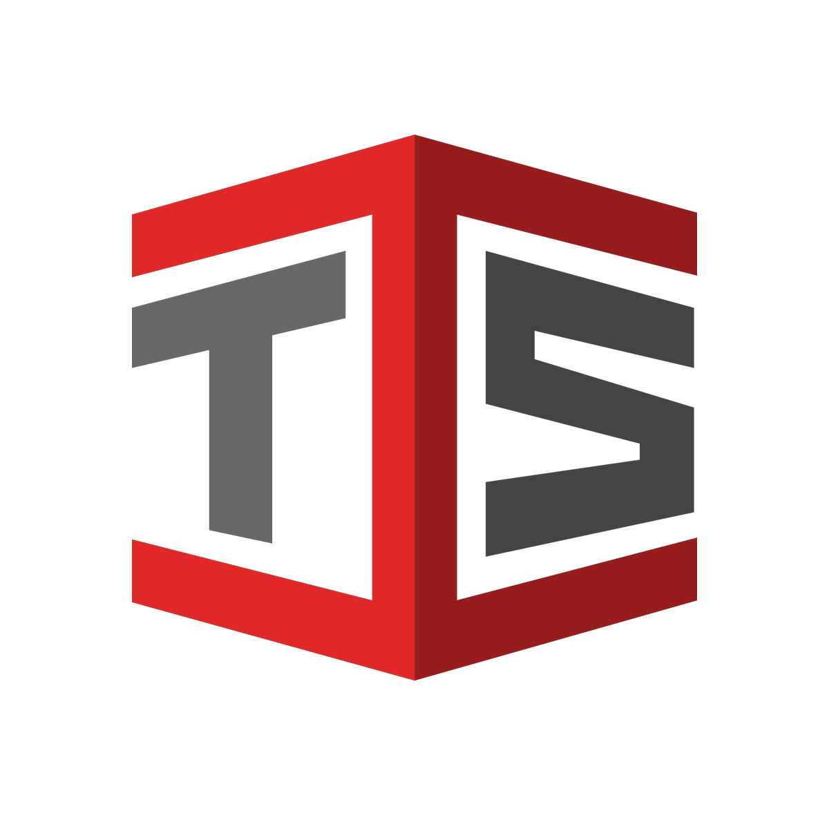 A 3D logo featuring a red cube with the letters 'T' and 'E' inside. The letter 'T' is in gray on the left side and the letter 'E' is in gray on the right side, with parts of the cube's edges accentuated in black and blue.