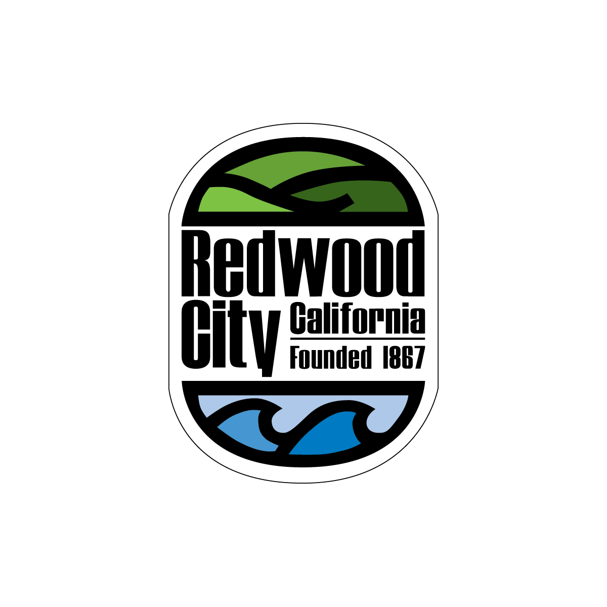 Logo with a green and black stylized leaf and a blue and black wave, representing environmental and water themes.