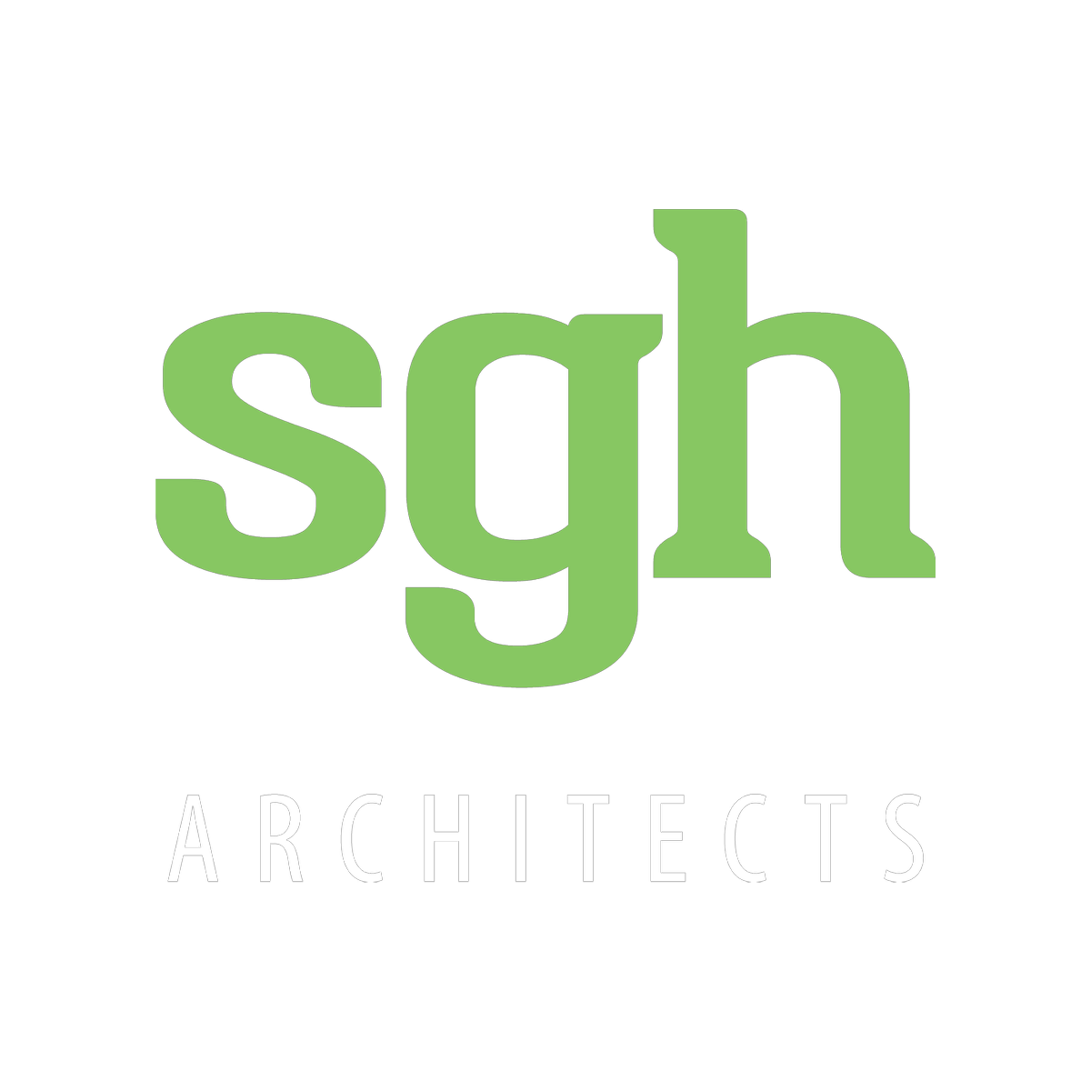 Logo for synergh Architects featuring the lowercase letters 'syh' in green above the word 'ARCHITECTS' in white on a black background.