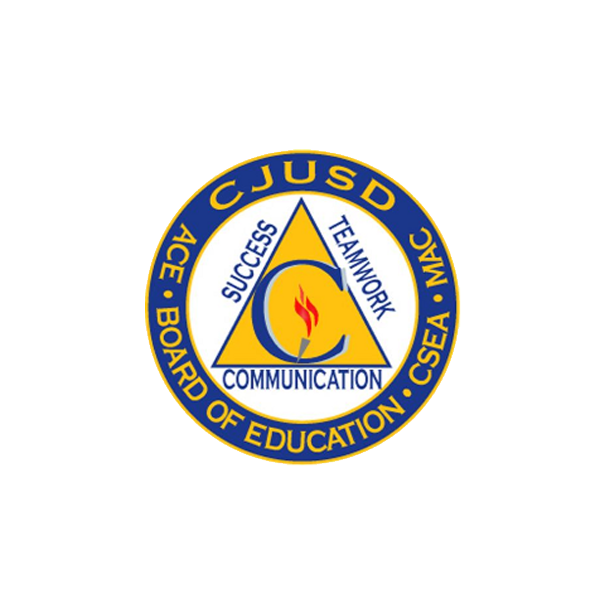 Seal of the California Job Corps in San Diego with the words 'Success', 'Teamwork', 'Communication' and 'Achievement' around a triangle with a torch.