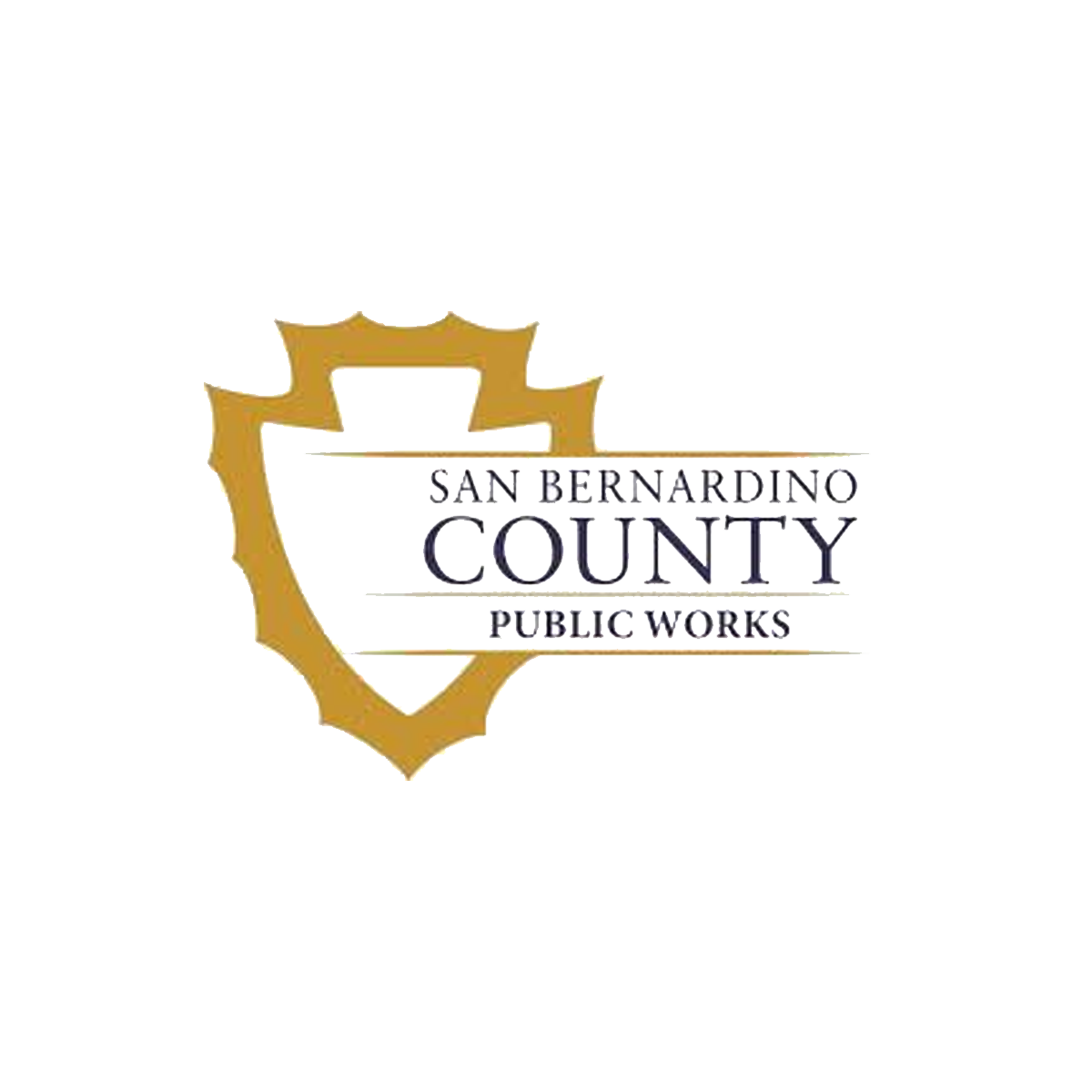 San Bernardino County Public Works logo with a gold shield emblem and text.