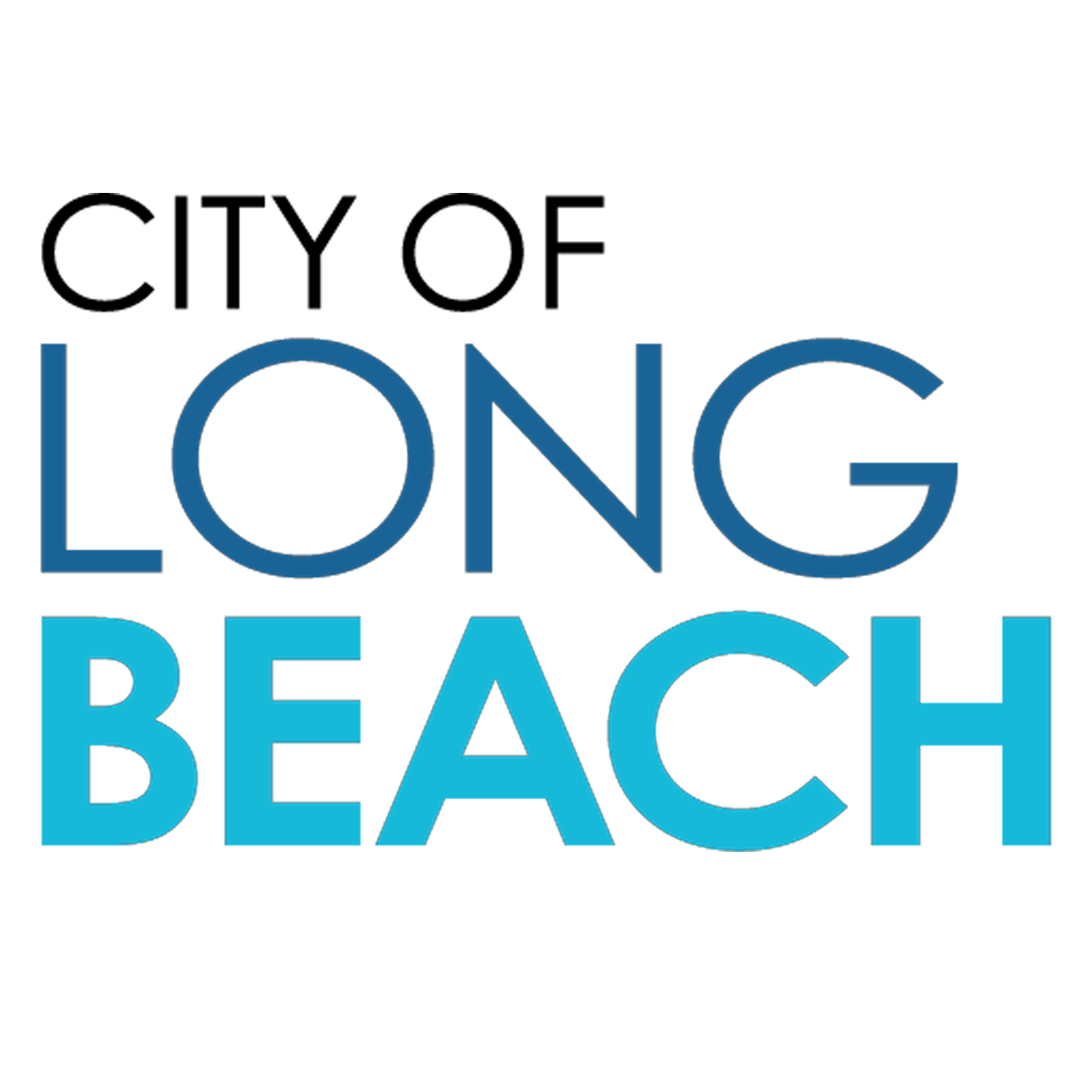 Graphic with the words "Long Beach" in dark blue and "Beach" in light blue, stylized with a digital, futuristic design.