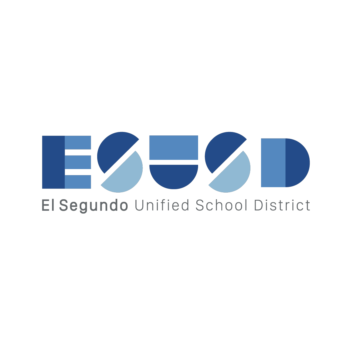 Logo of El Segundo Unified School District with stylized blue letters spelling 'ESD'}