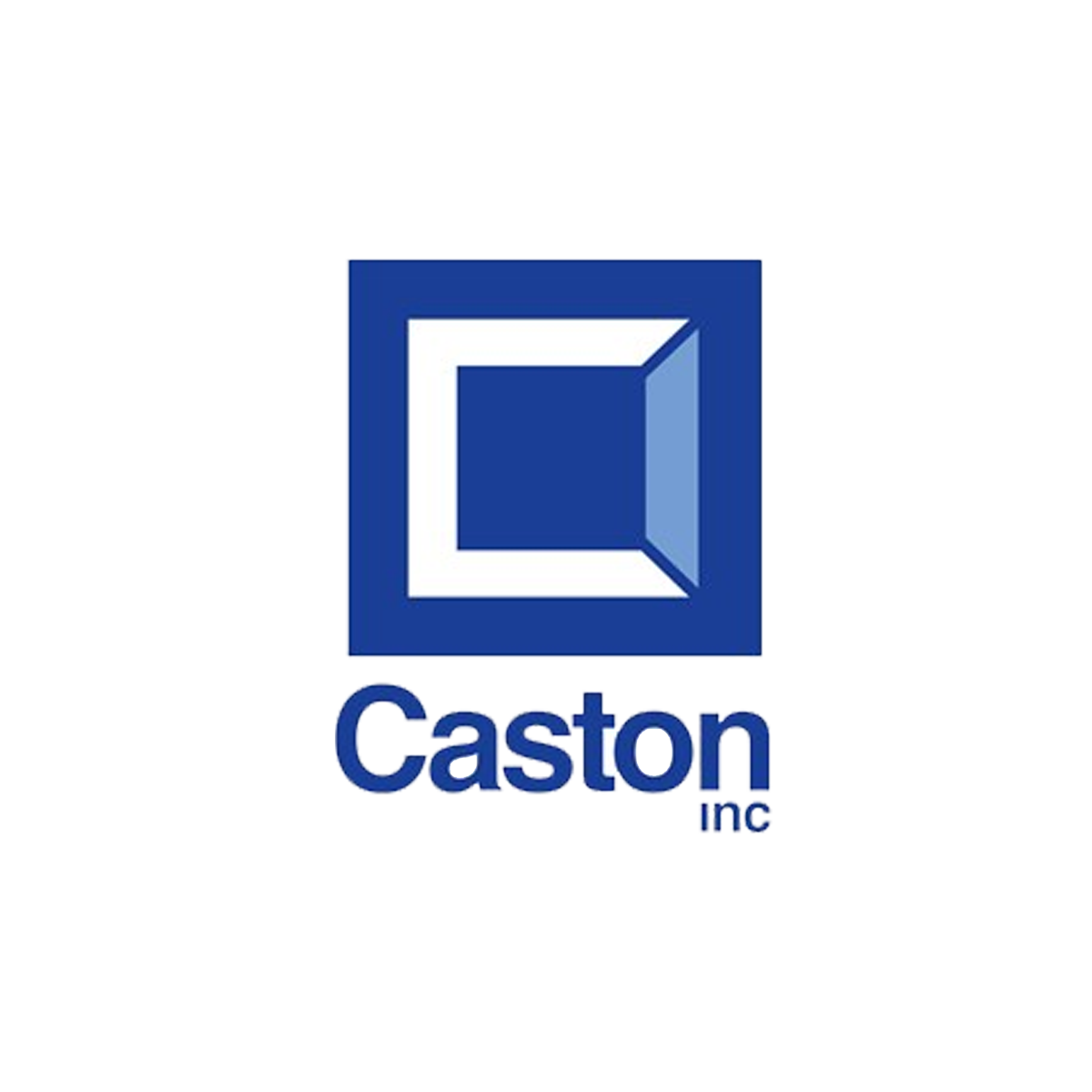 Logo of Caston Inc., featuring a blue and white geometric design resembling an open door or window.